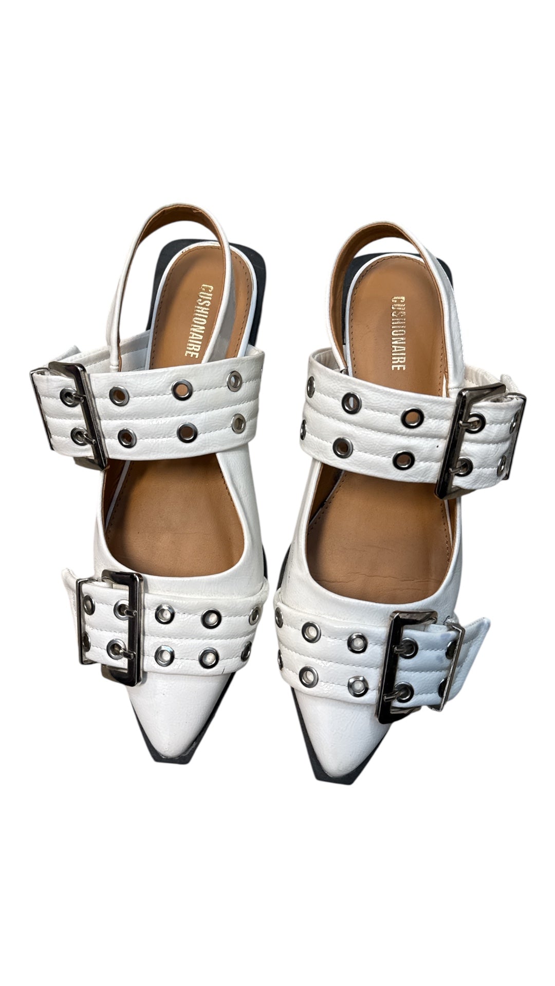 white cushionaire buckled strappy flats, 8