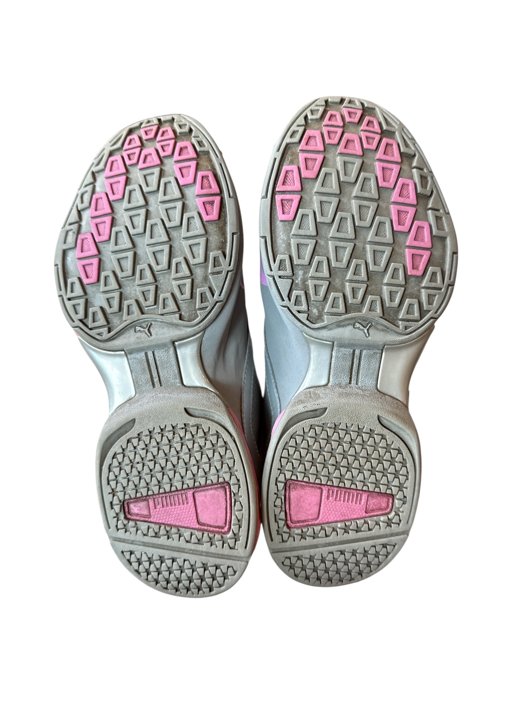 gray pink puma sneakers, W8.5