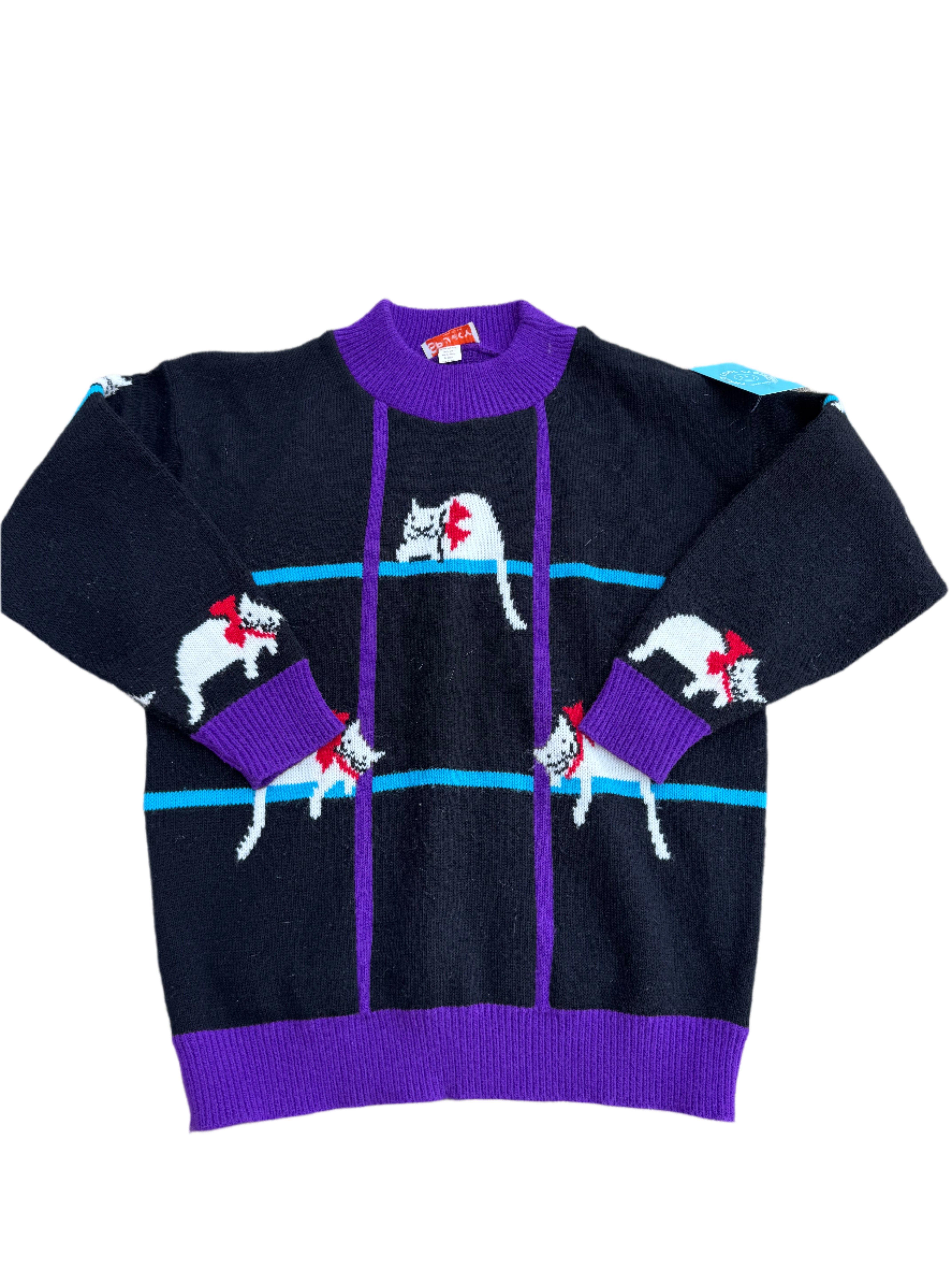 black purple spunky kitty cat sweater, m