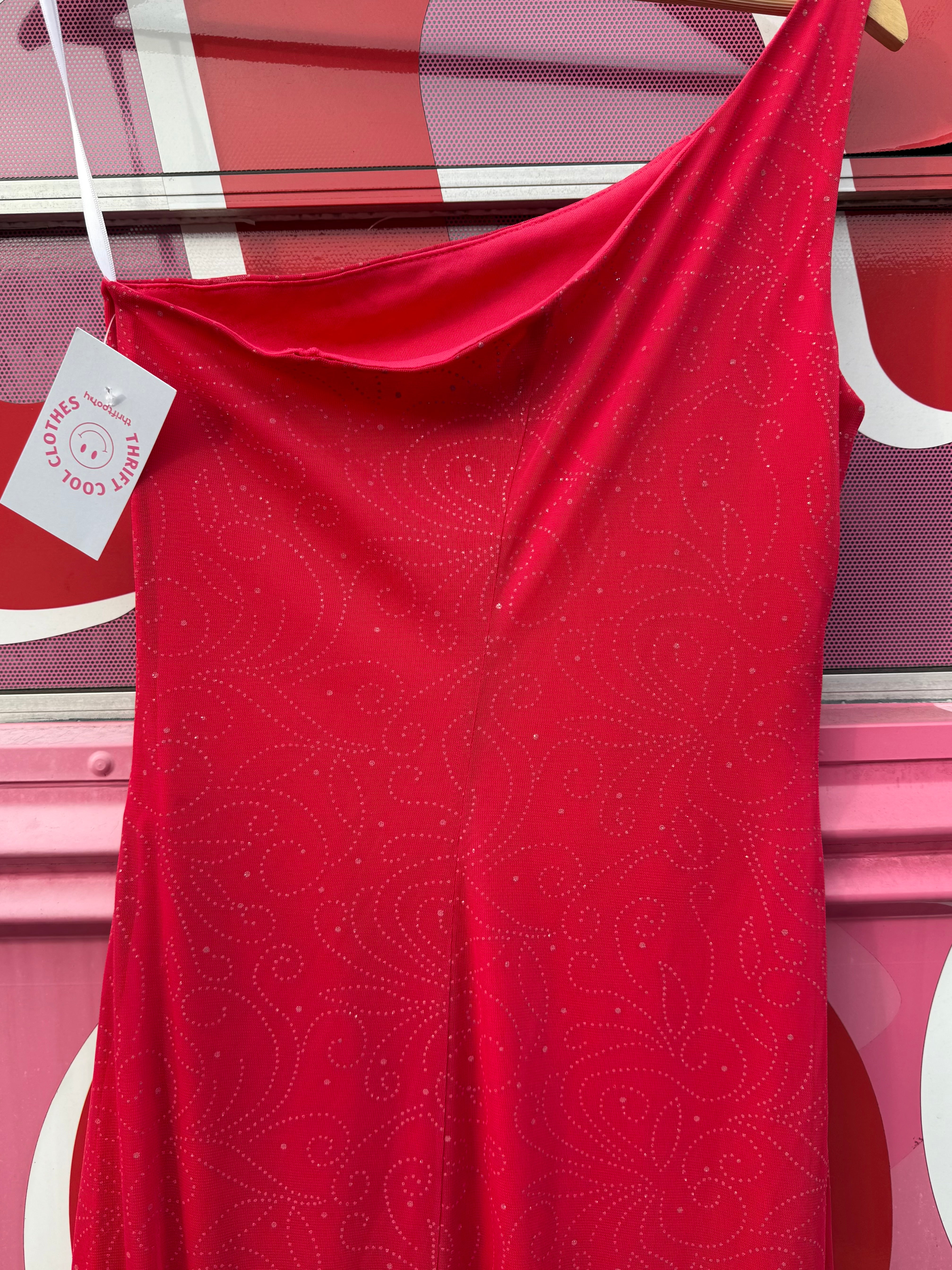 pink next up sparkly ruffly trim maxi dress, s