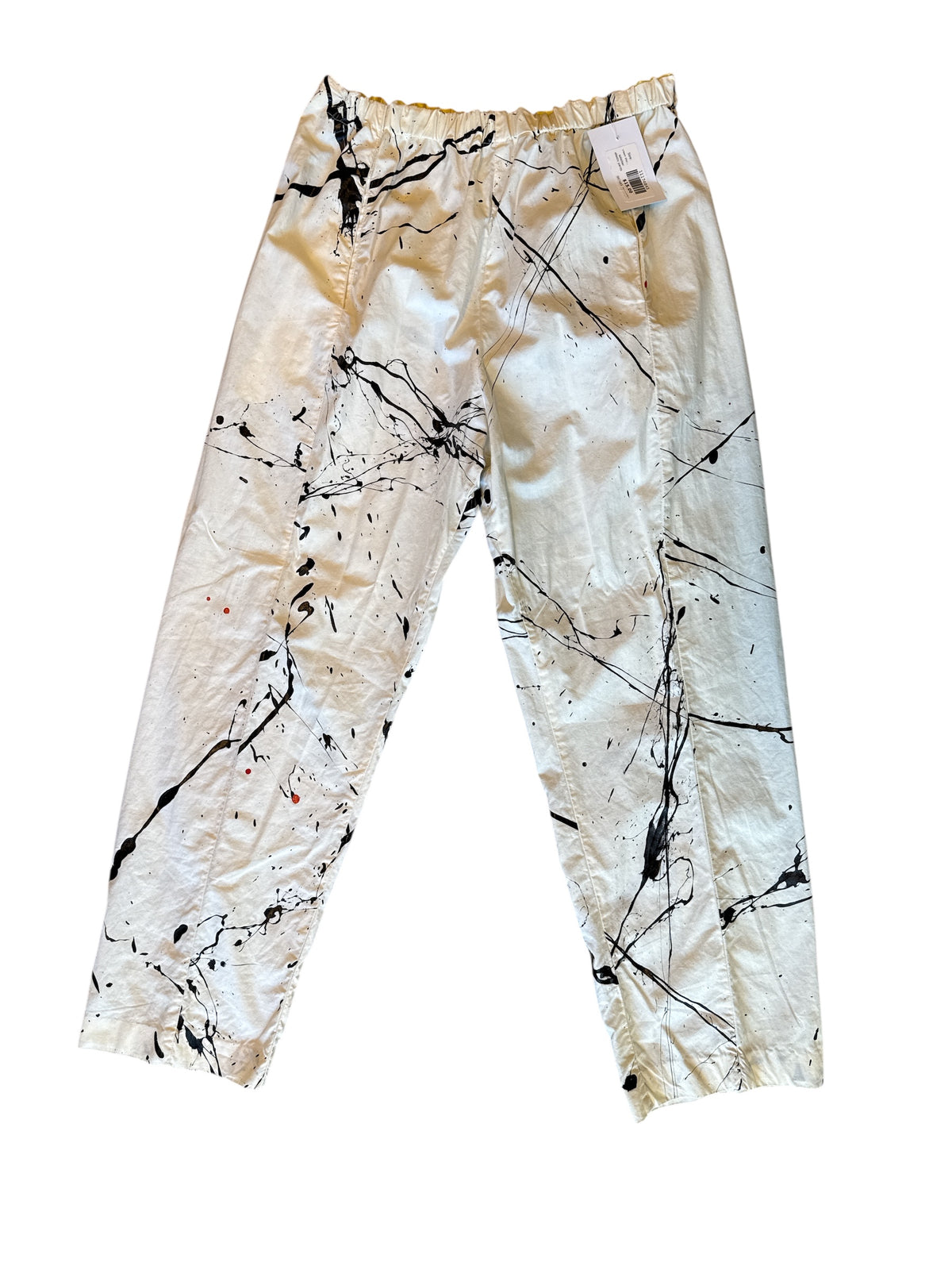 cream black  splatter elastic pants