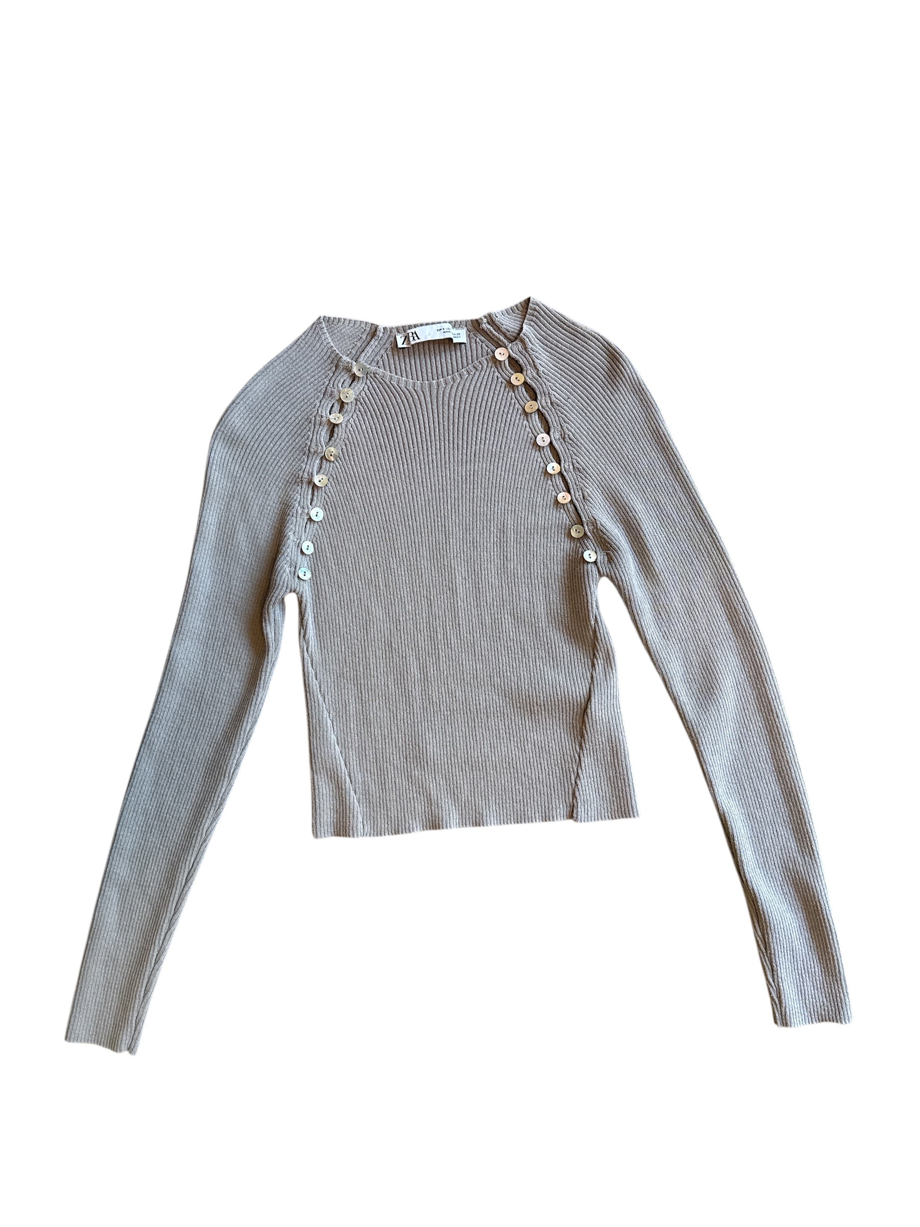 gray zara ribbed buttons ls crop top, s