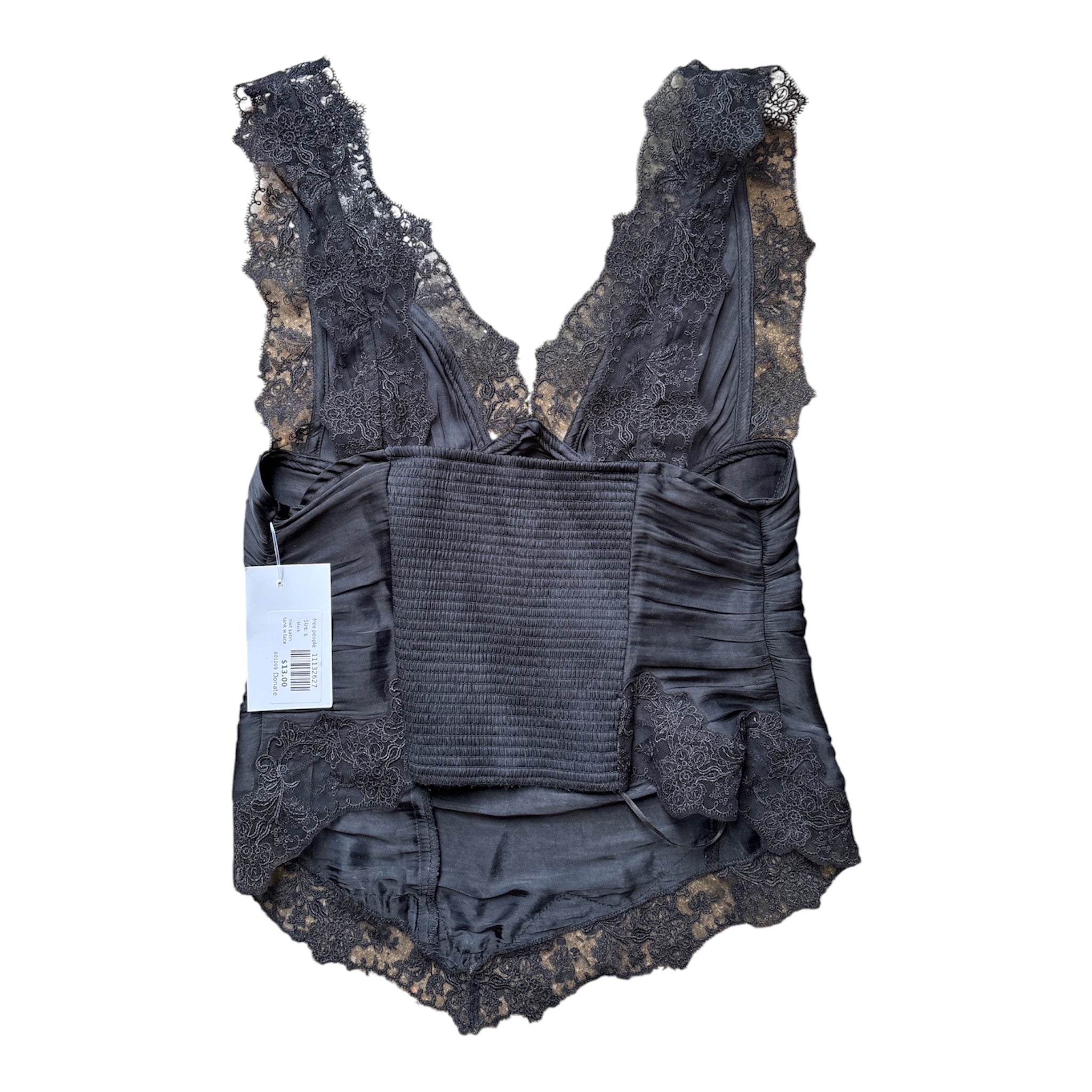 black free people nwt satin tank w lace, s