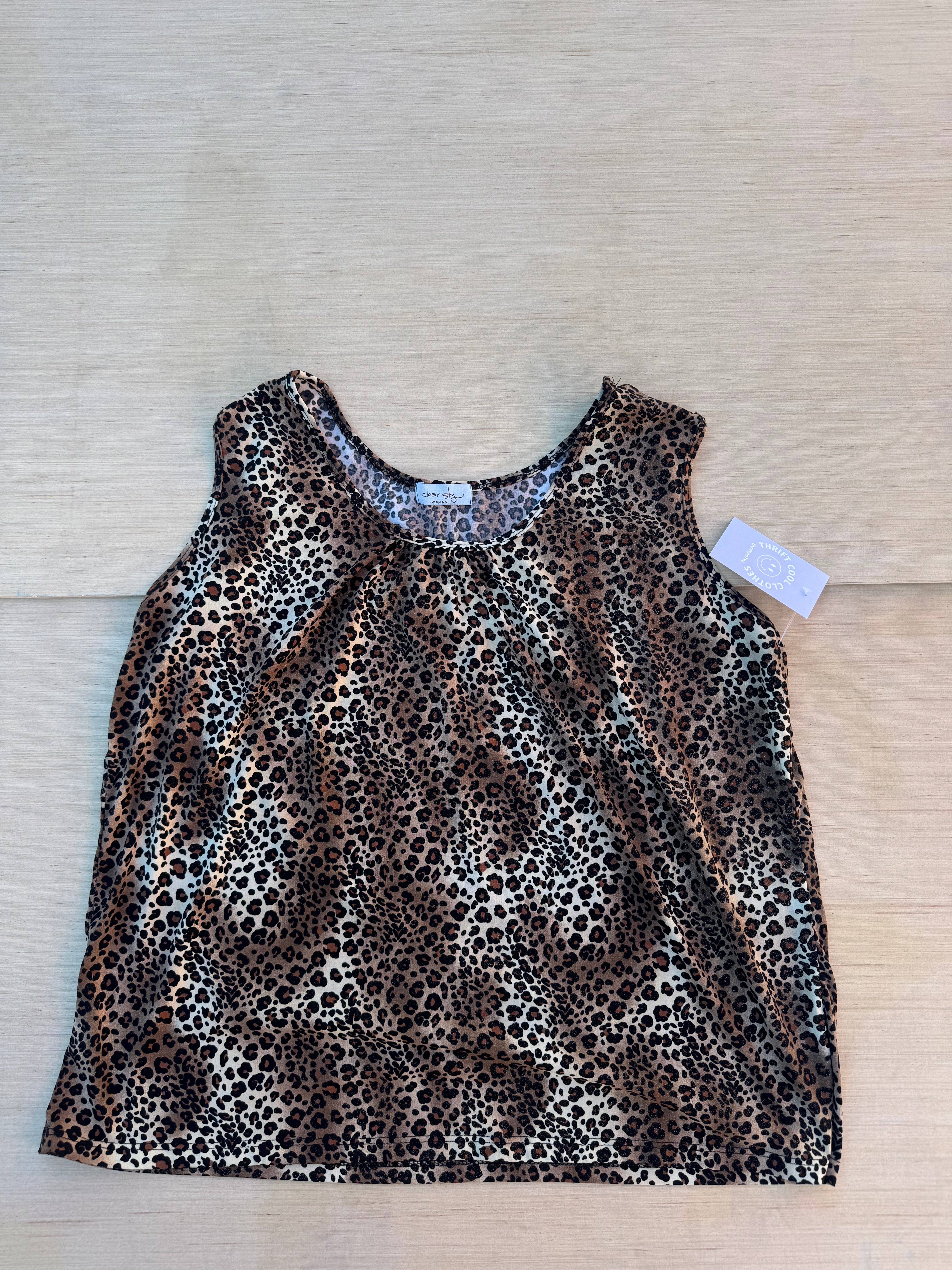 brown clear sky sparkle cheetah tank, xl