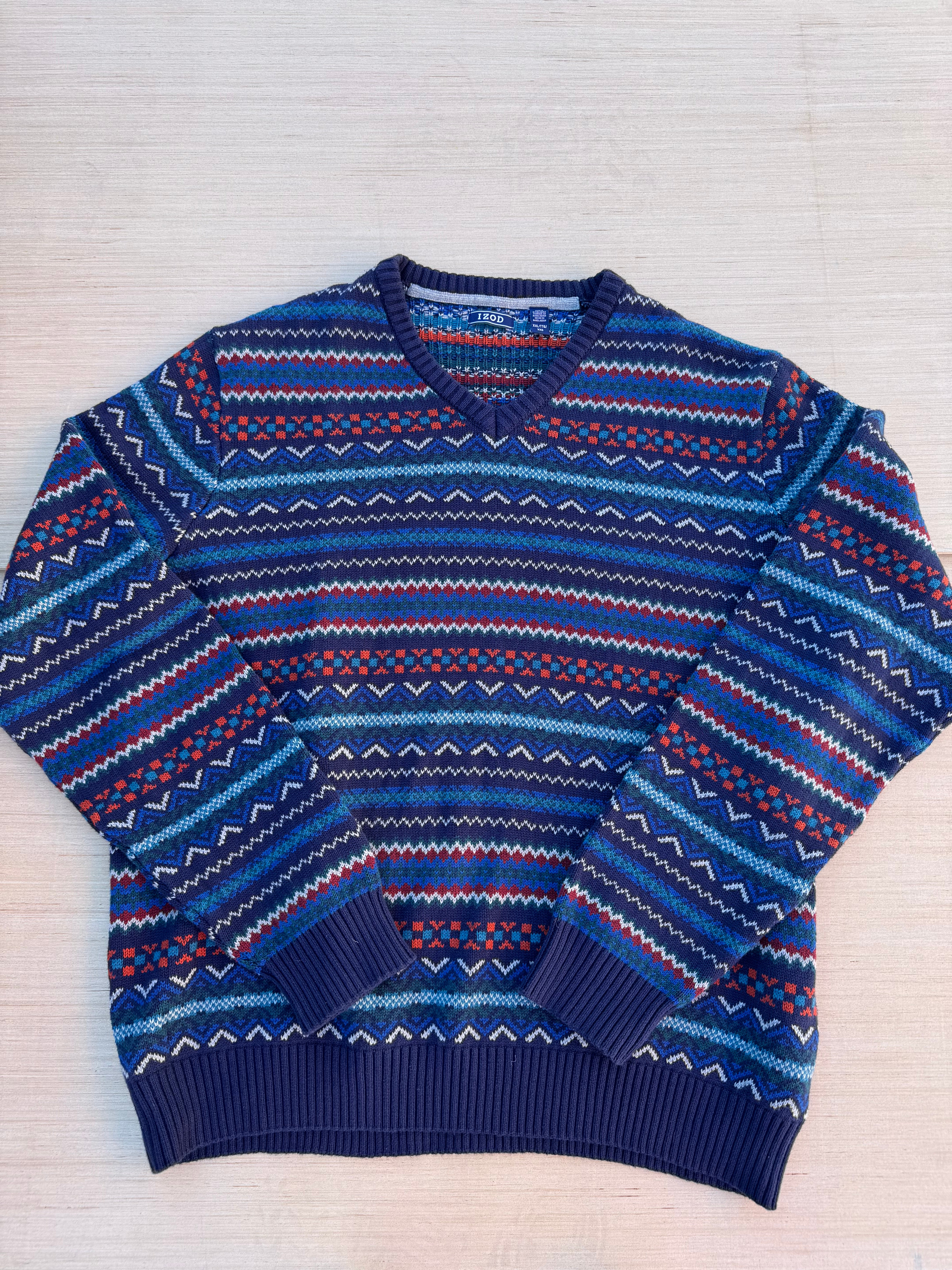 Blue multi Izod Patterned 100% cotton sweater, XXL