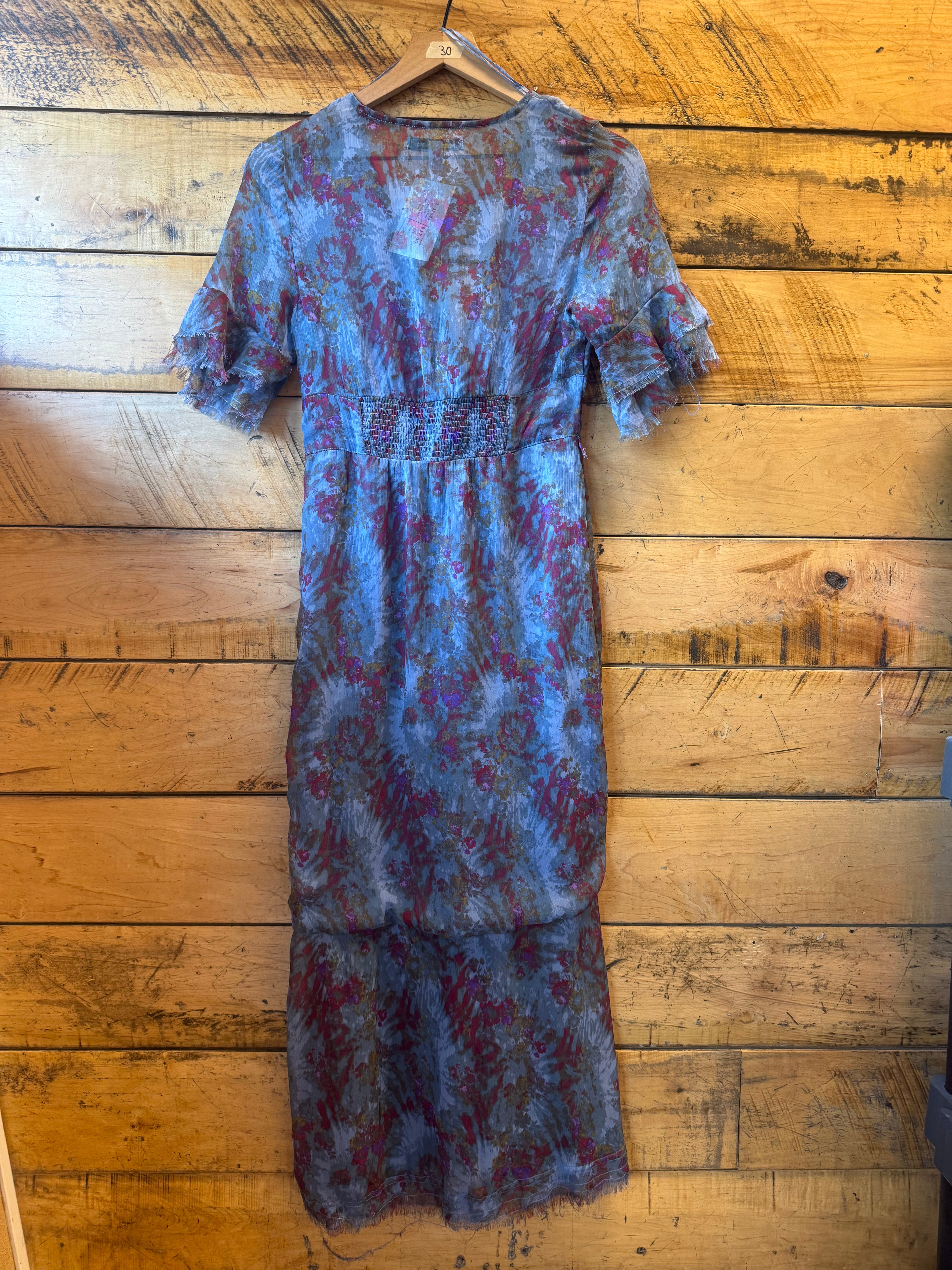 blue pink urban outfitters sheer floral flowy dress, m