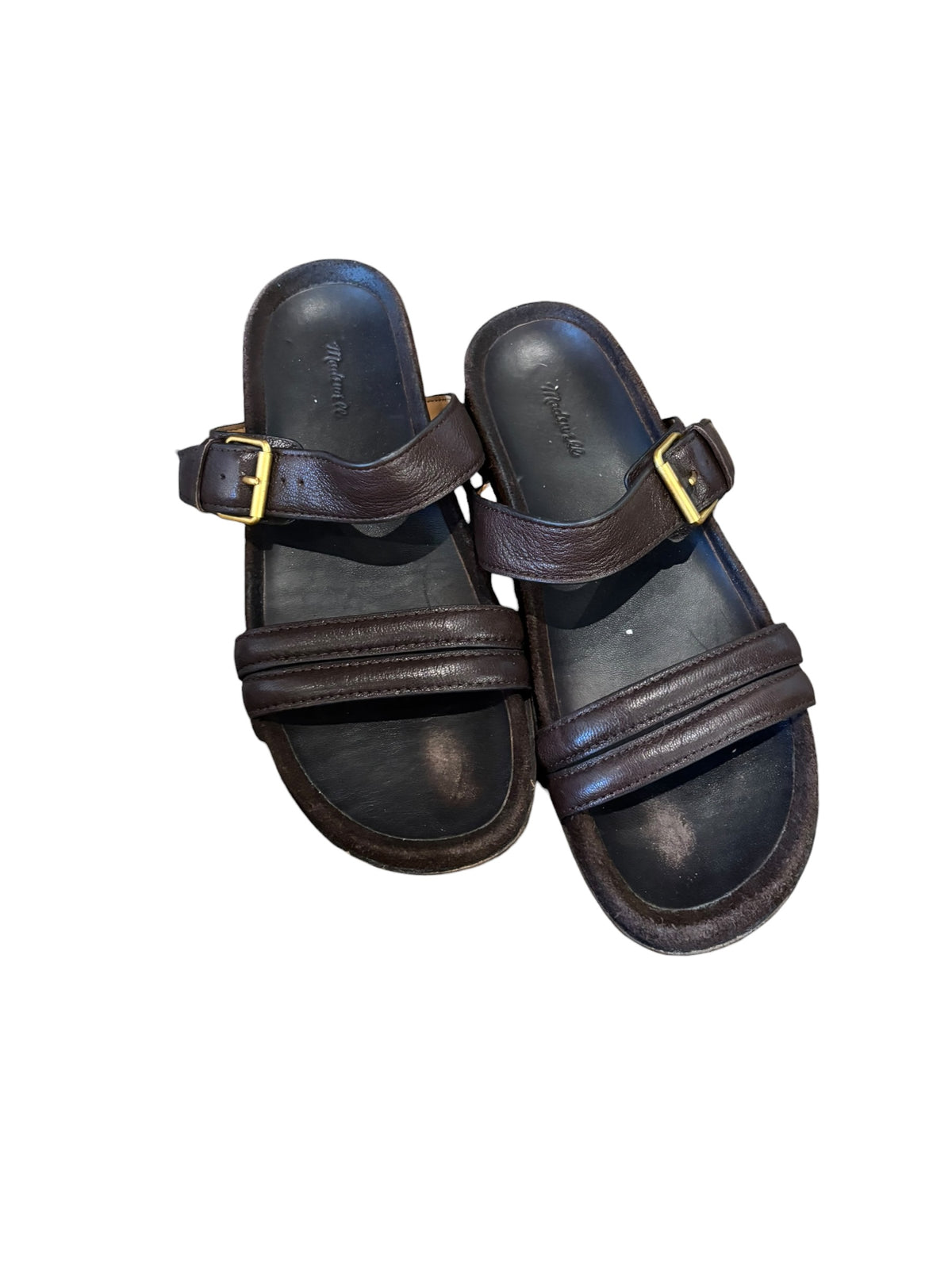 brown madewell leather slide sandals, 8.5
