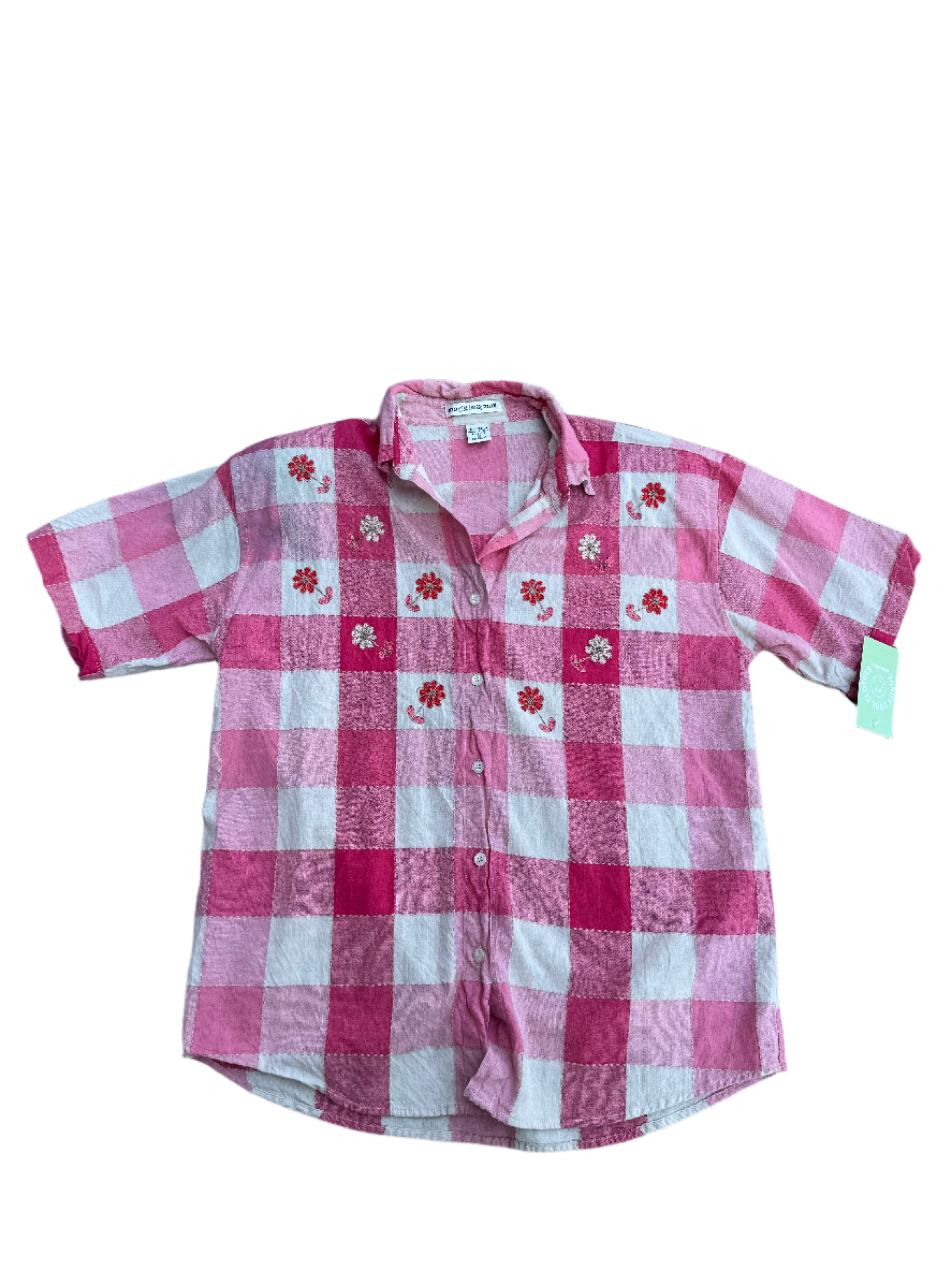 pink maggie & max plaid floral button down, m