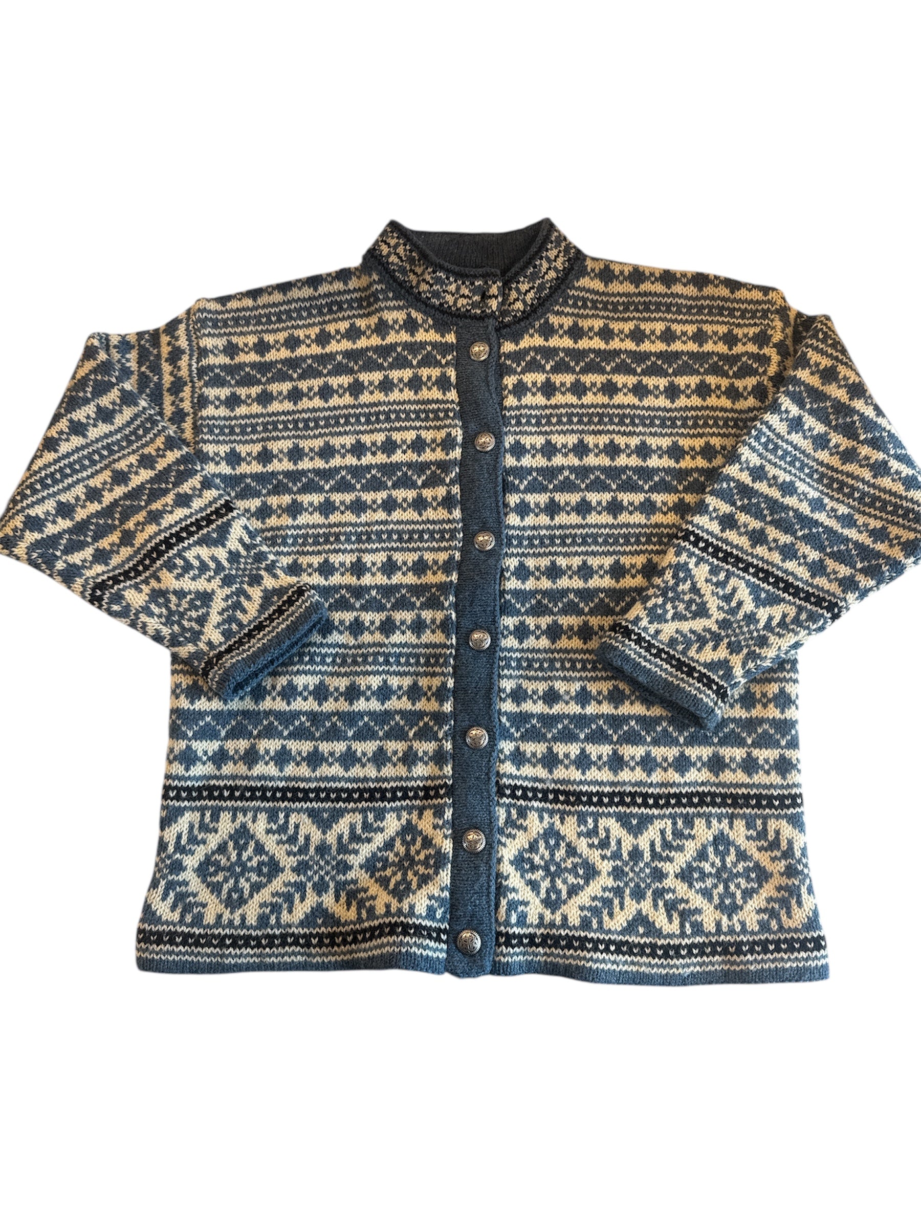 blue cream LL bean vtg wool button sweater, m