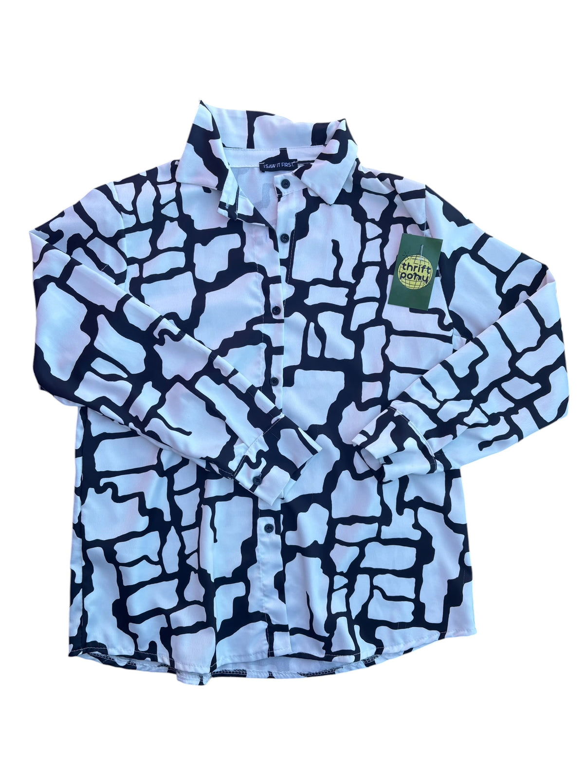 black white i saw it first silky geometric ls button up