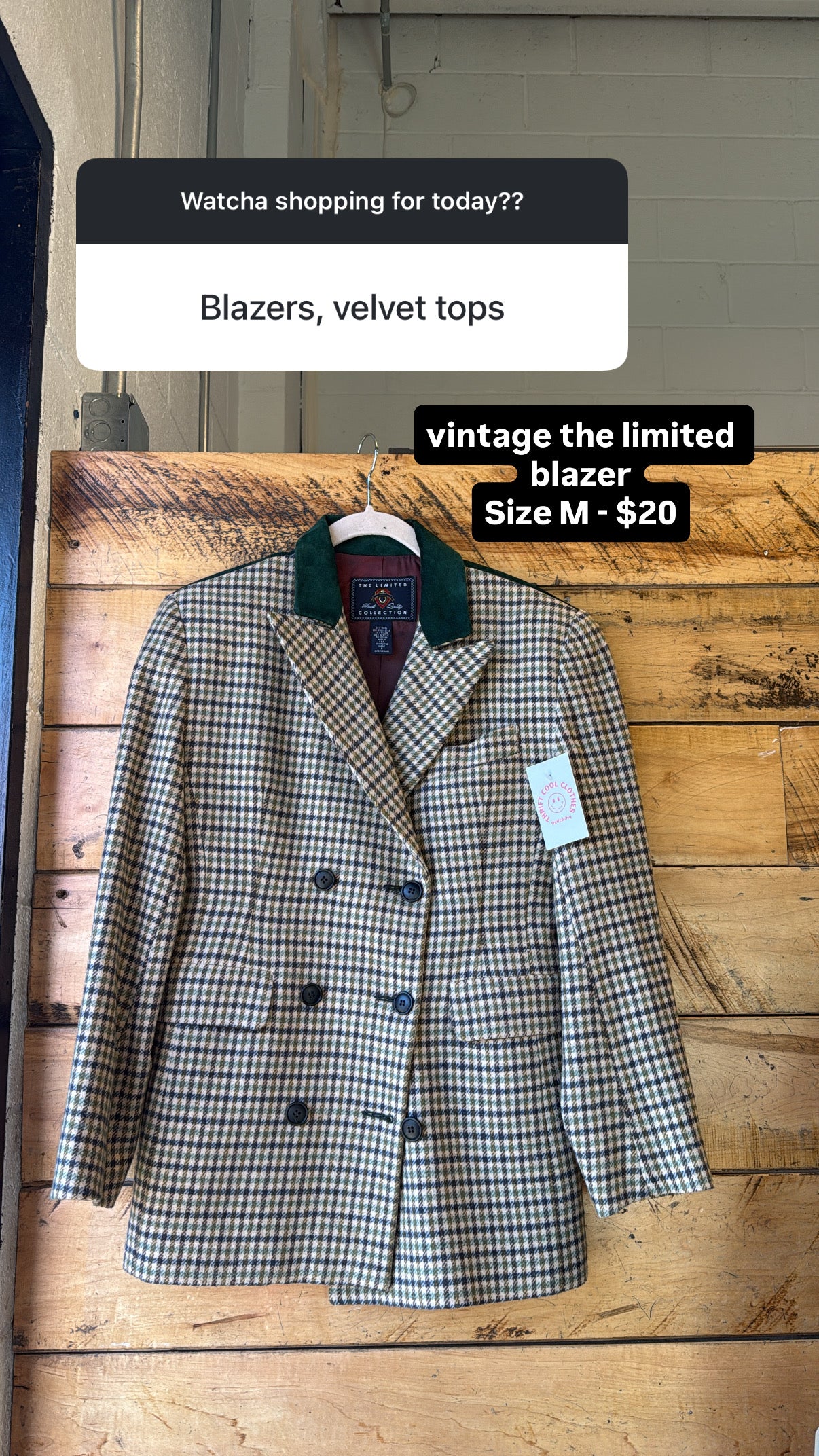 green brown The Limited vtg wool suede blazer, M