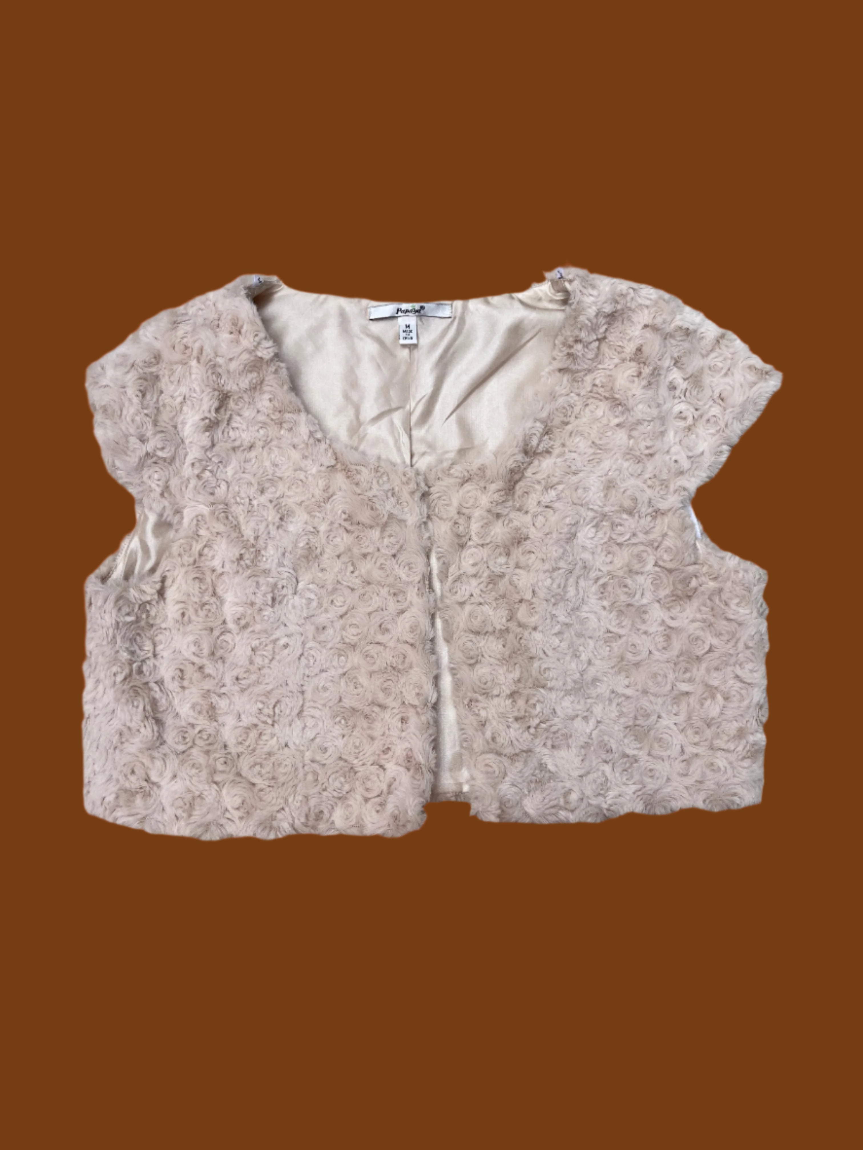 cream papaya twirl faux fur top, m