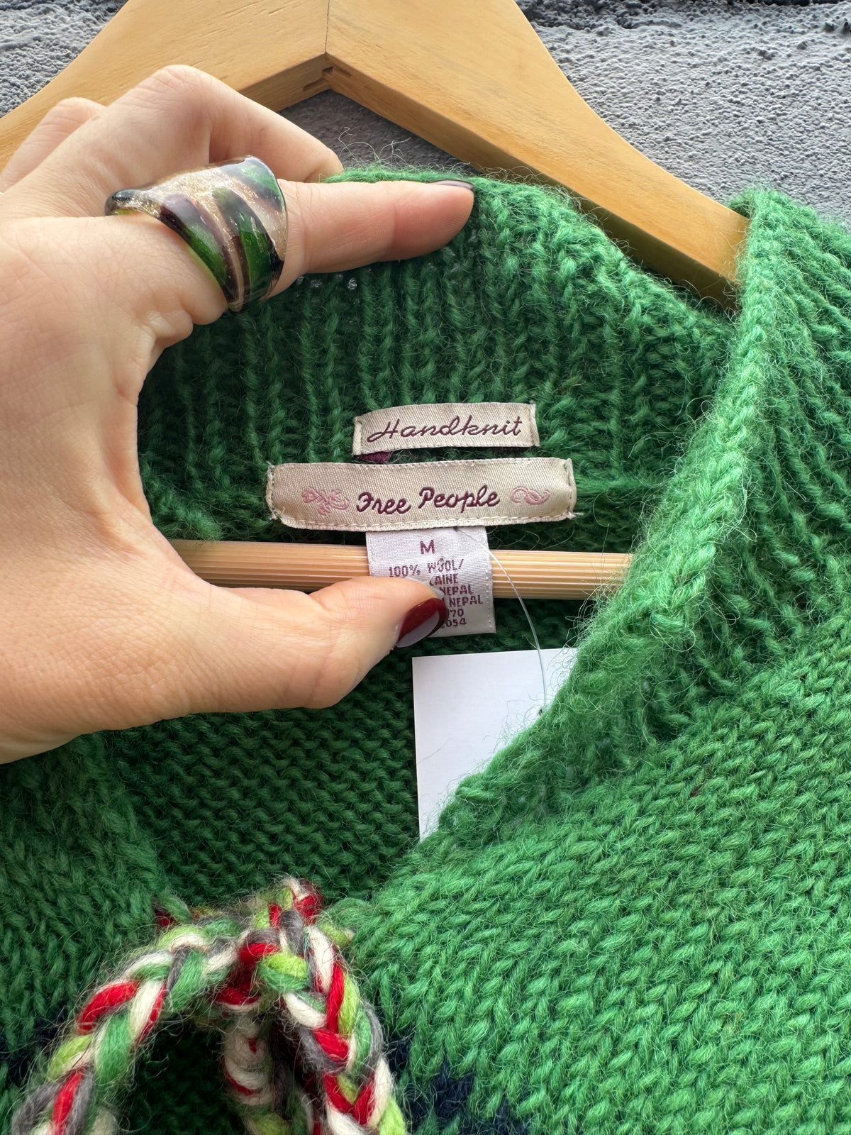 green free people knit wool 100% sweater, m fits like s