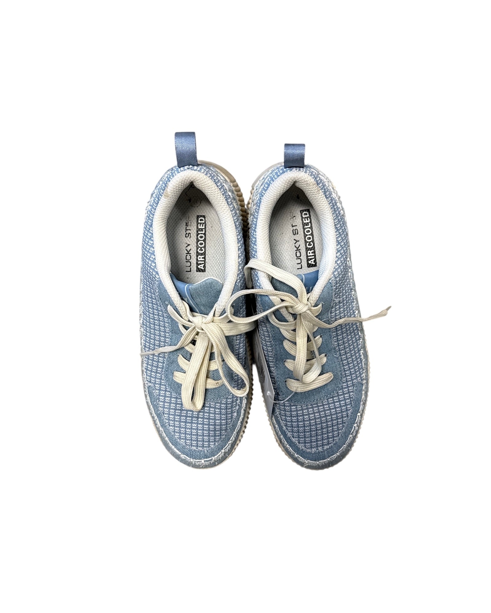 blue white lucky step textured lowtop sneakers, 8