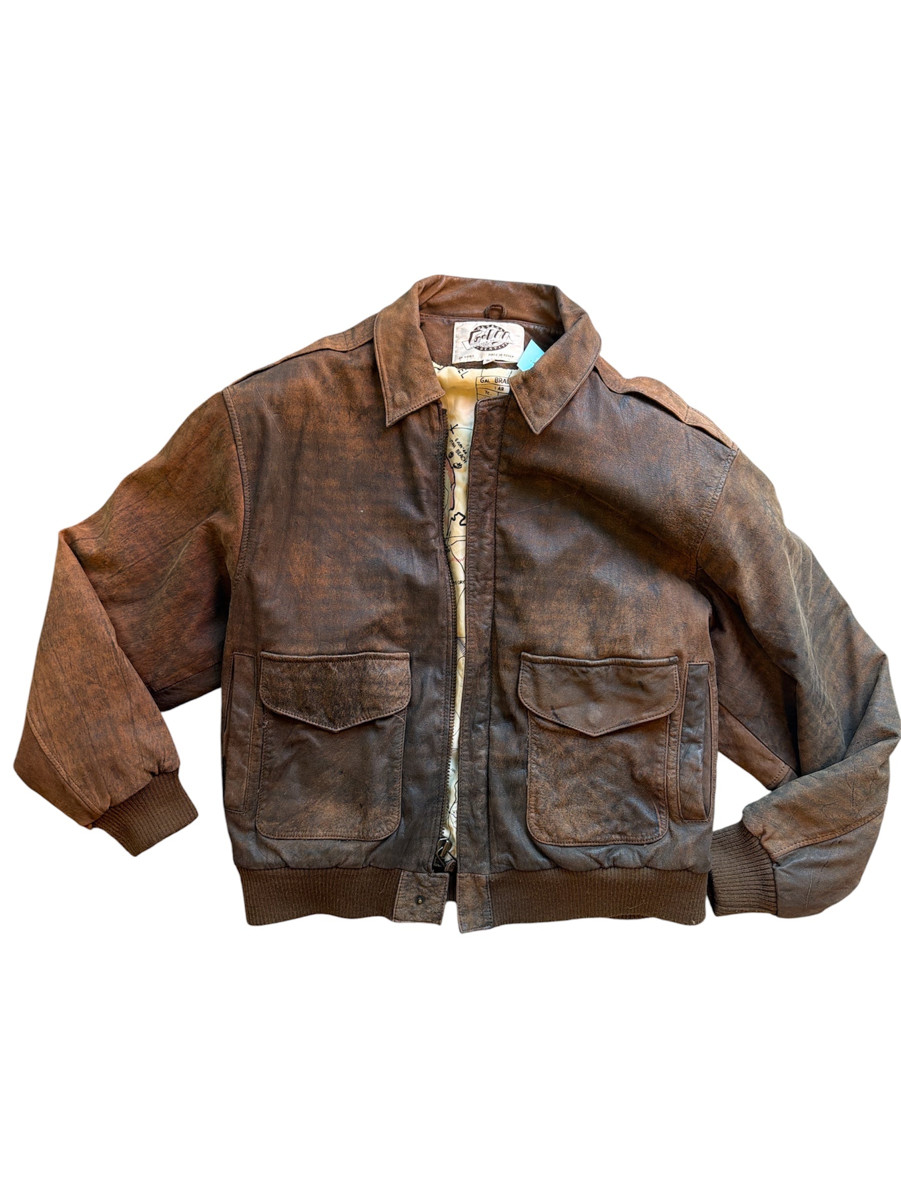 brown Global identity vtg leather bomber jacket, s