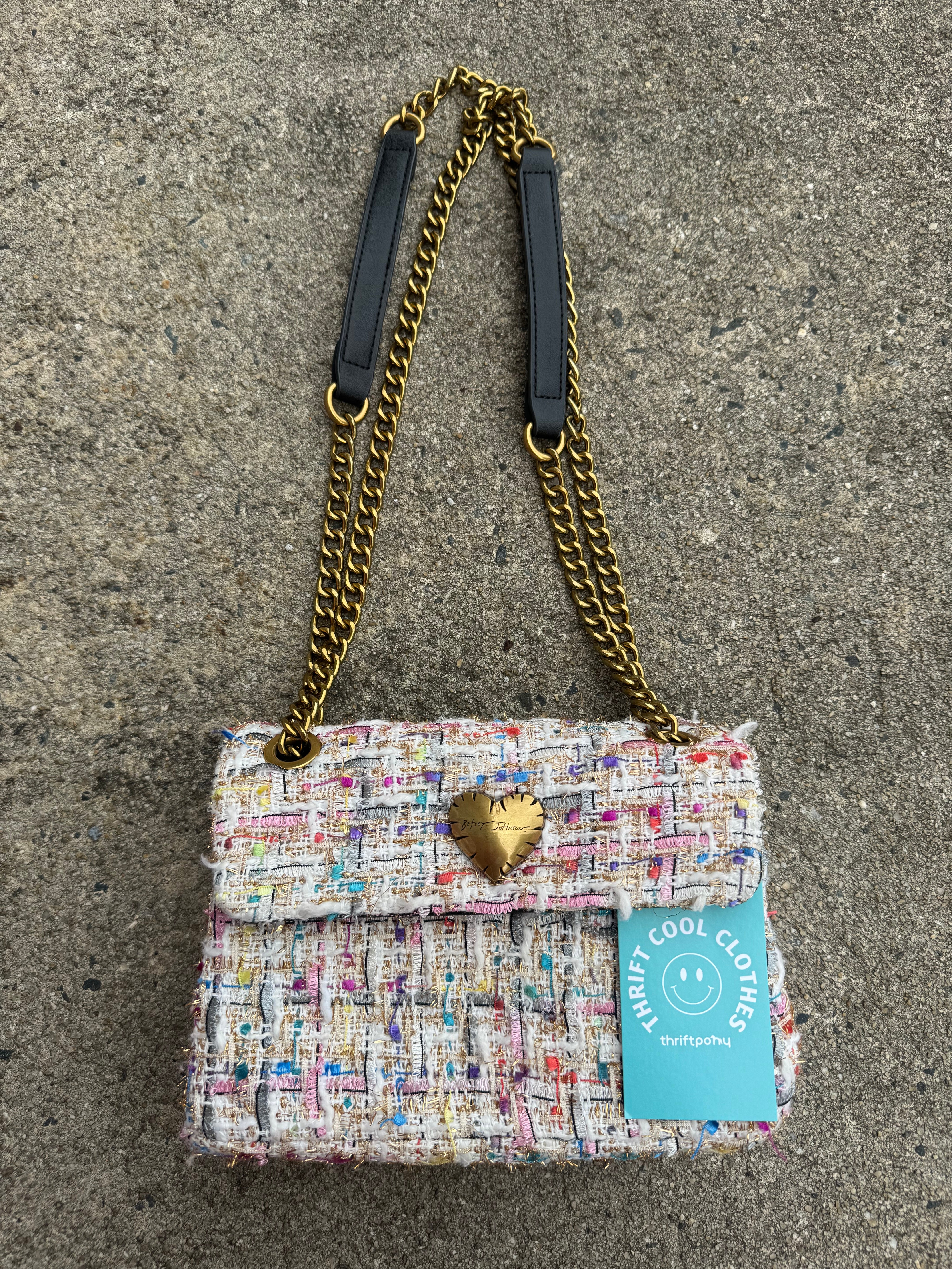 white multi betsey johnson plaid bag