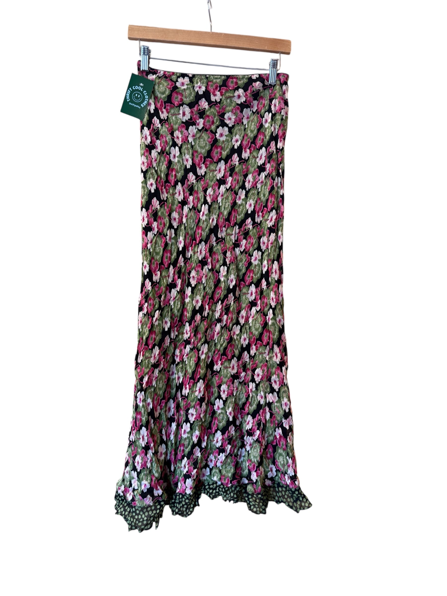 Black pink Nostalgia Floral midi skirt, M