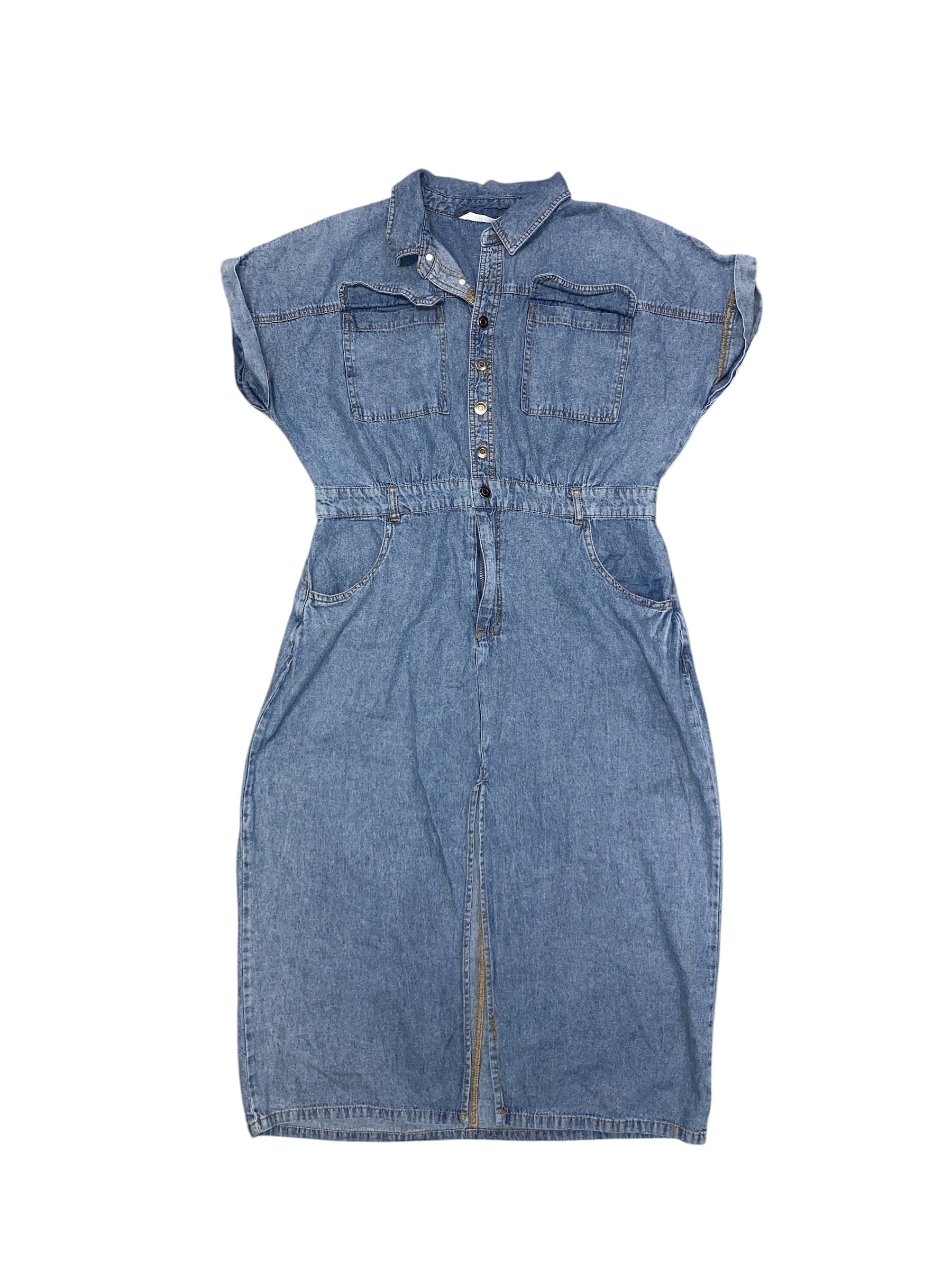 blue given kale chambray button up dress, XL