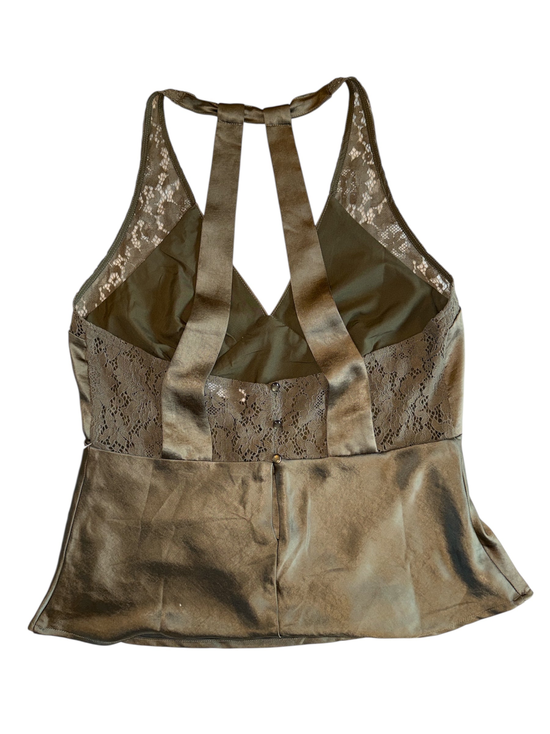 Green Vestique Satin lace v neck tank, L
