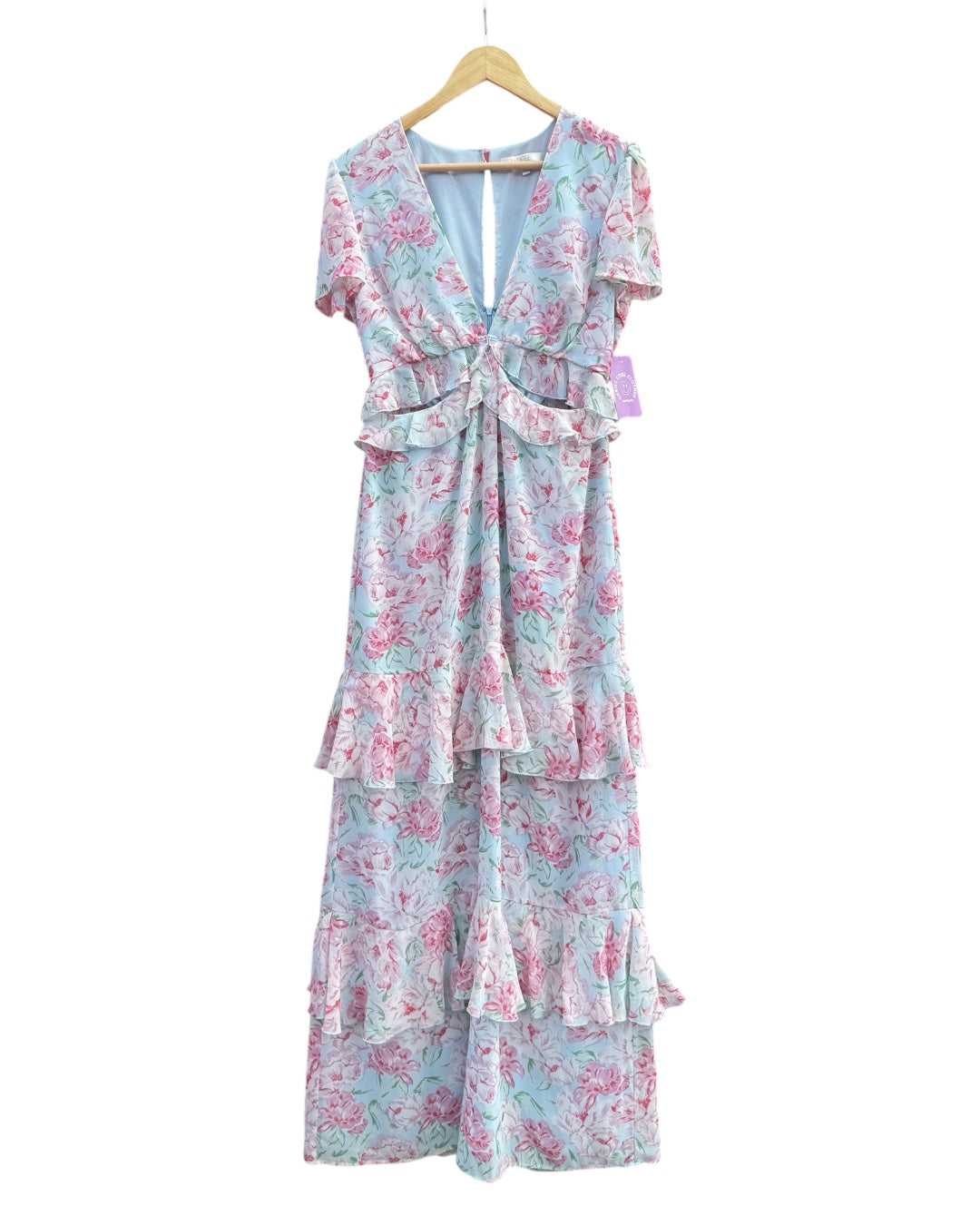 Blue pink Wayf Rose cut out maxi dress, L