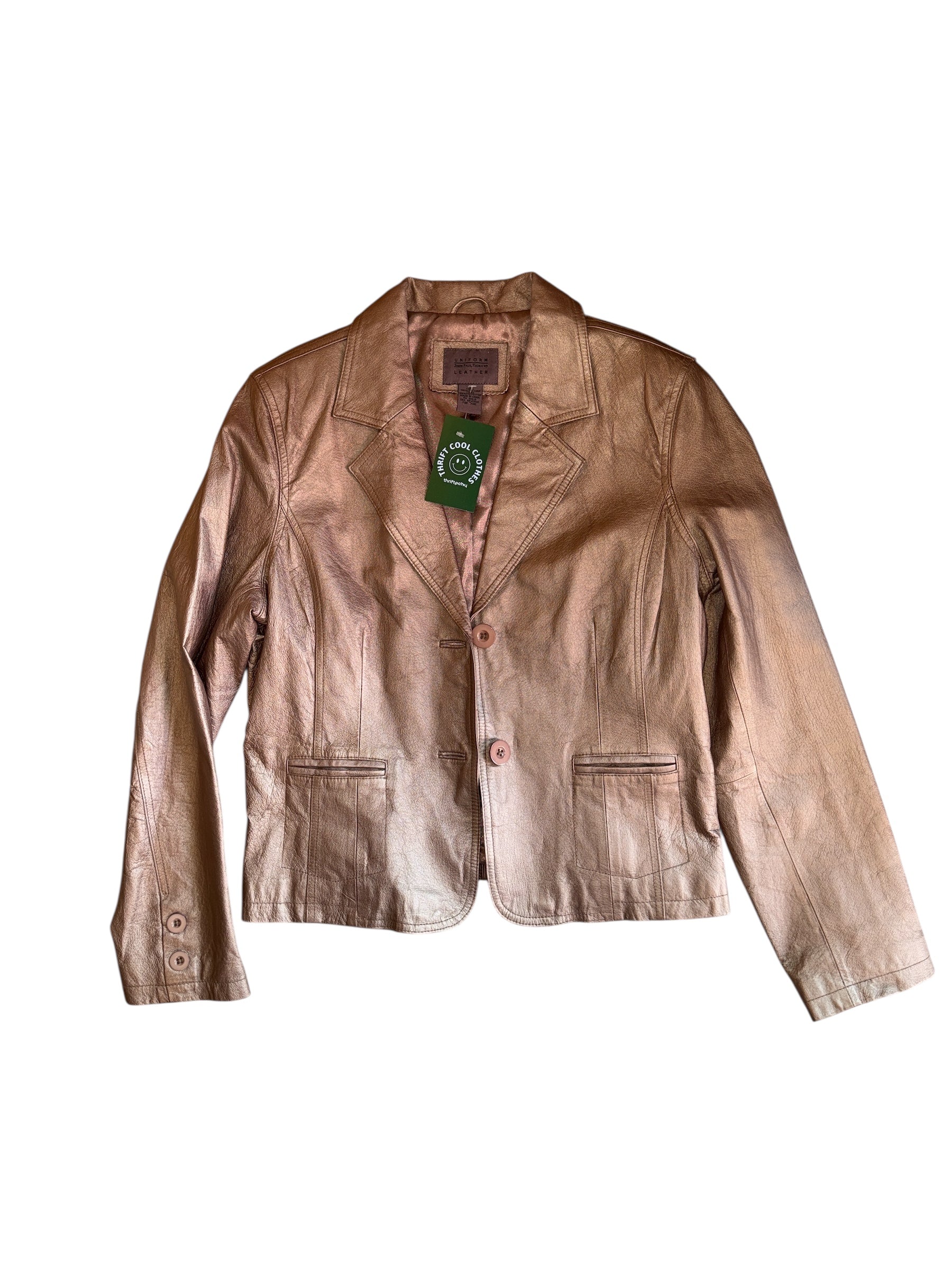 bronze john paul richard metallic leather jacket, L