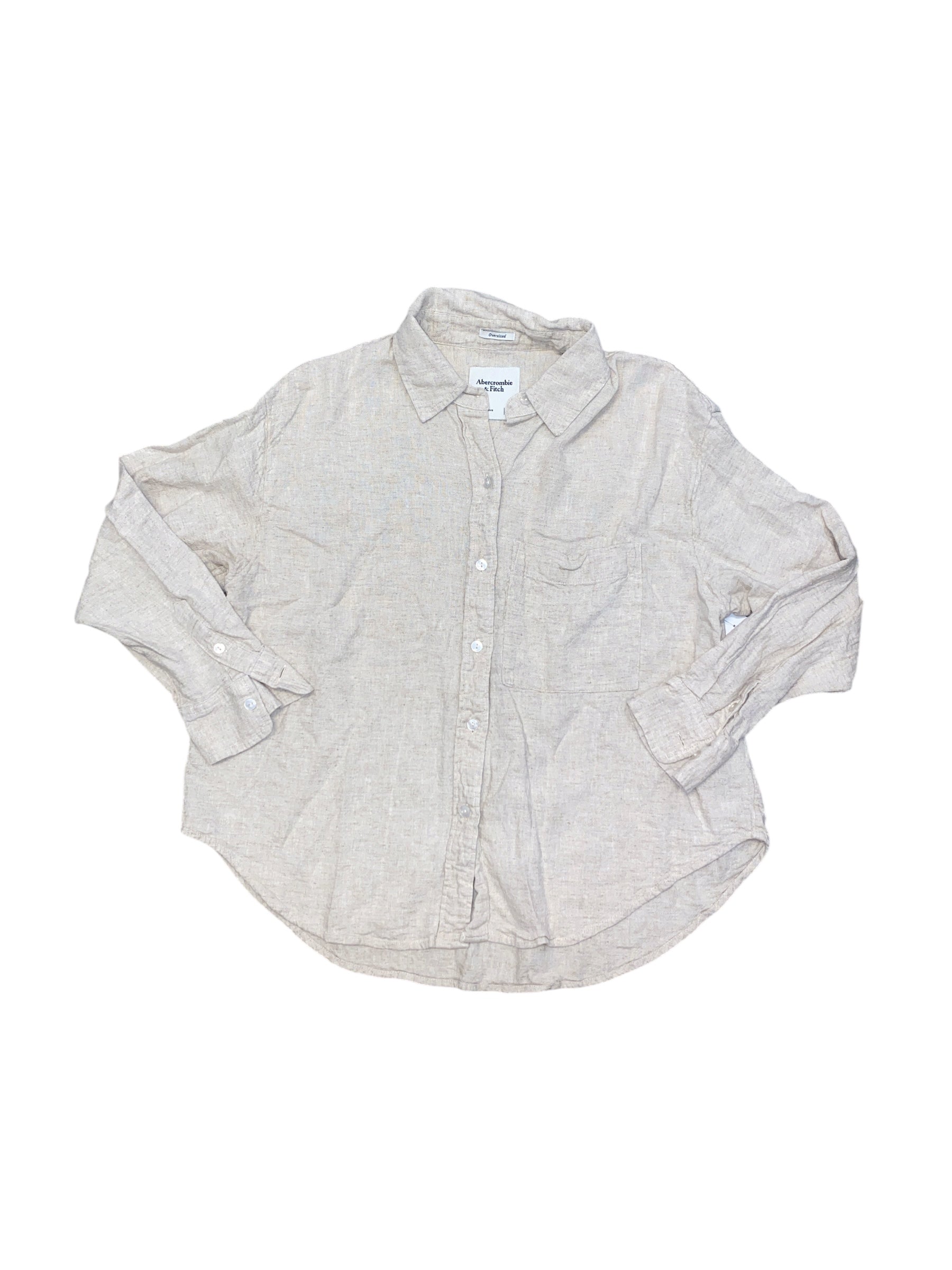 tan abercrombie linen oversized button down, s
