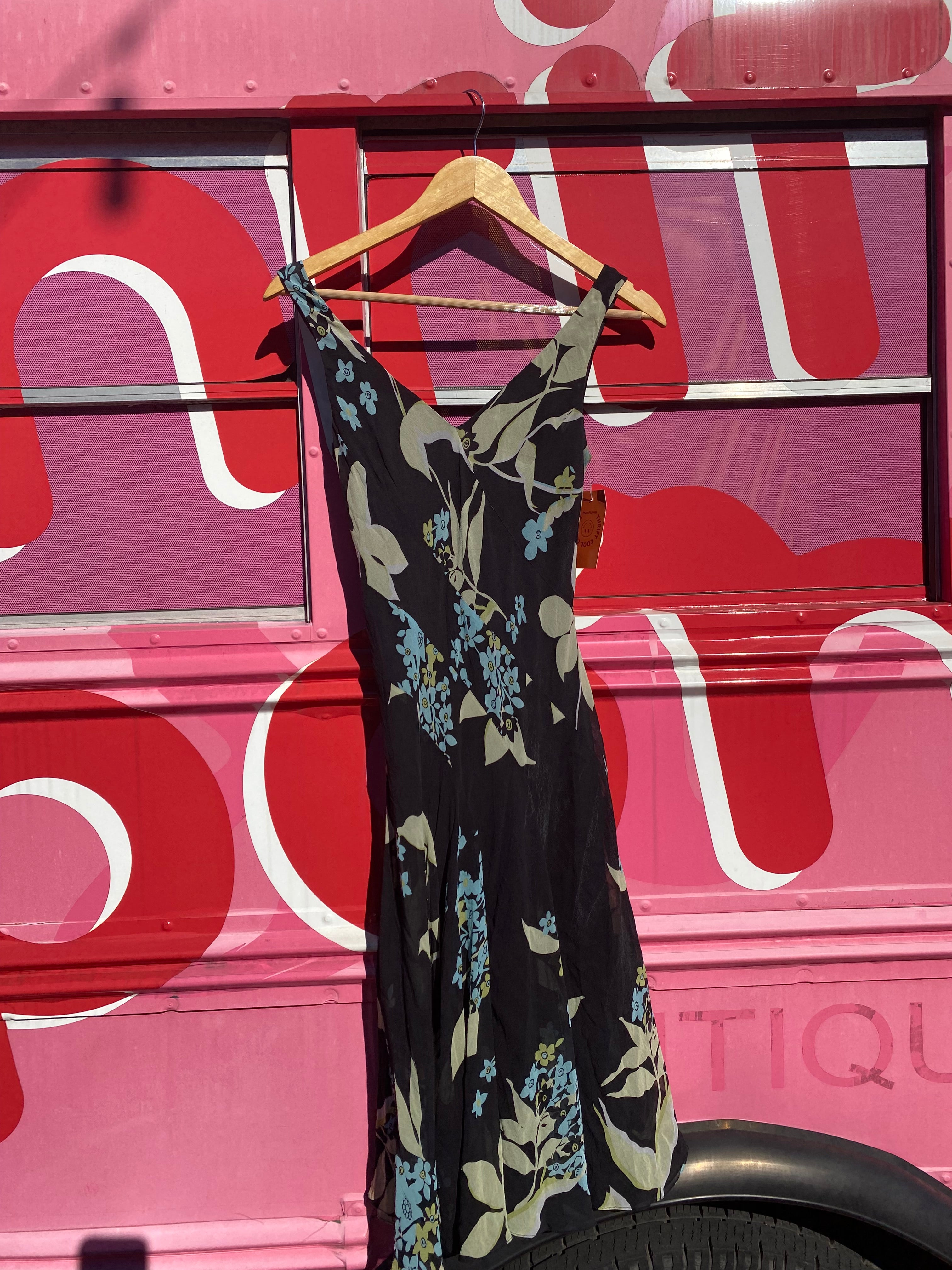 blue black  floral flow maxi dress, s