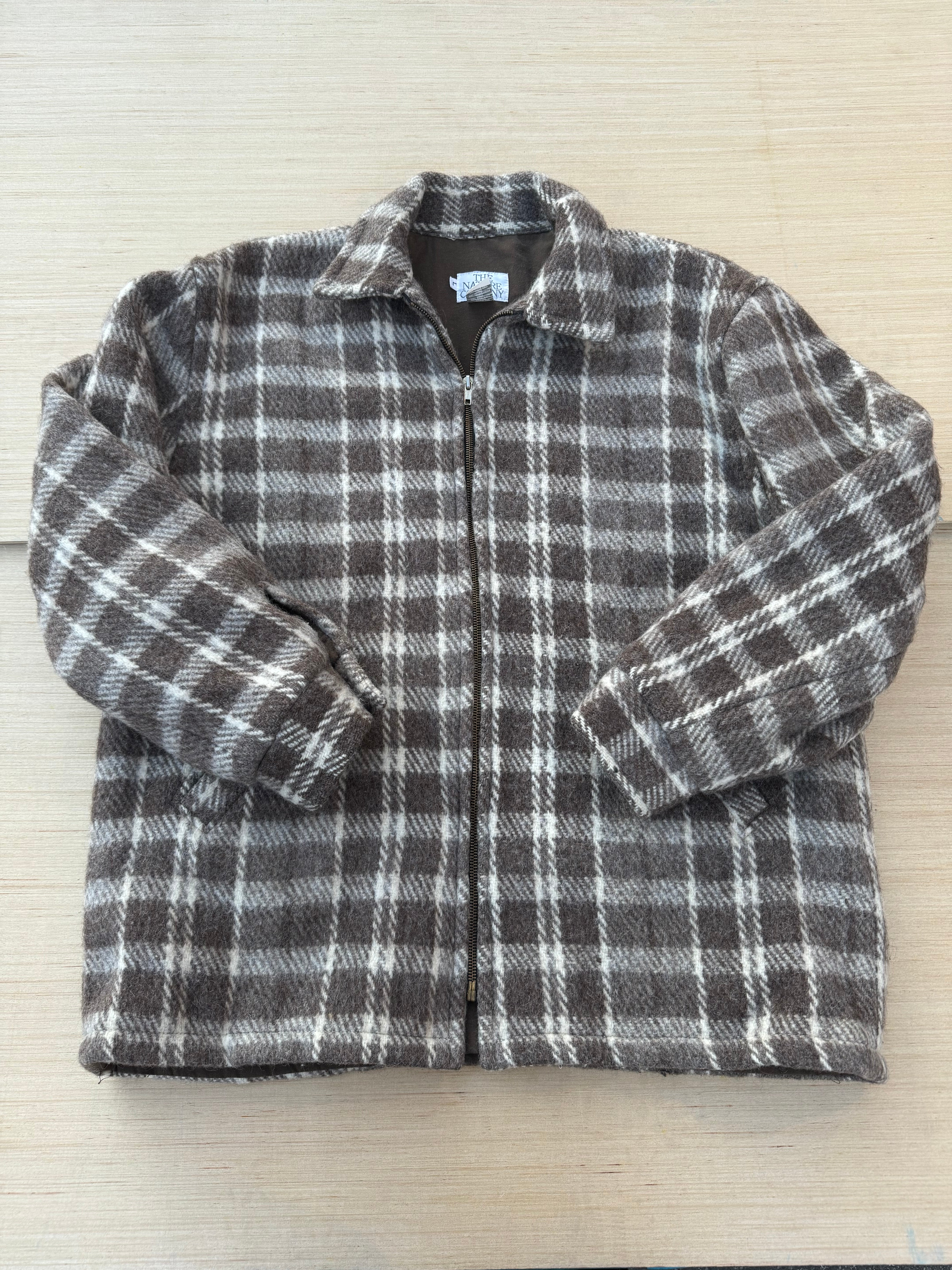 Brown white The nature company Plaid 100% wool jacket, L