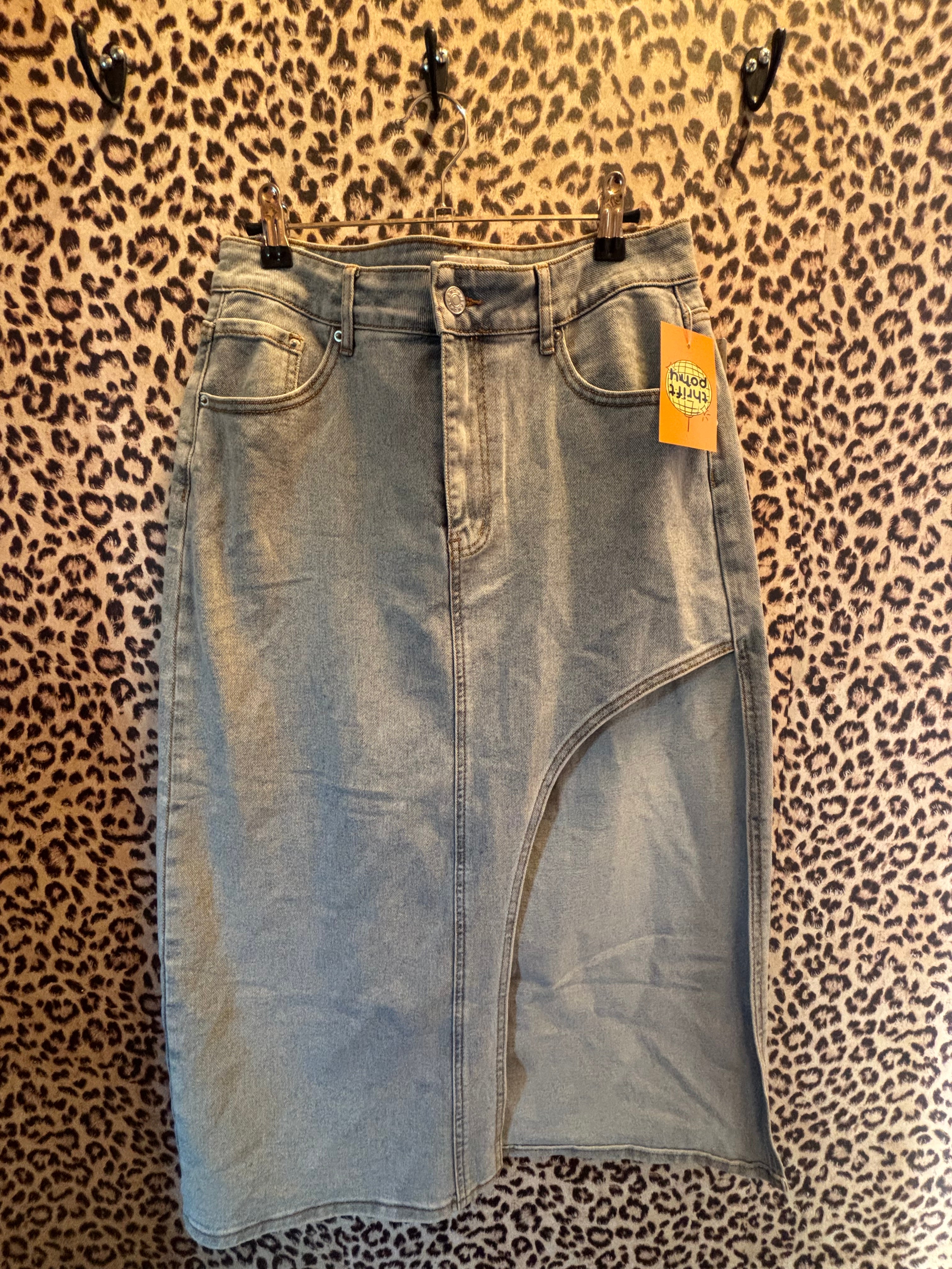 blue BBJ abstract cut out denim skirt, m