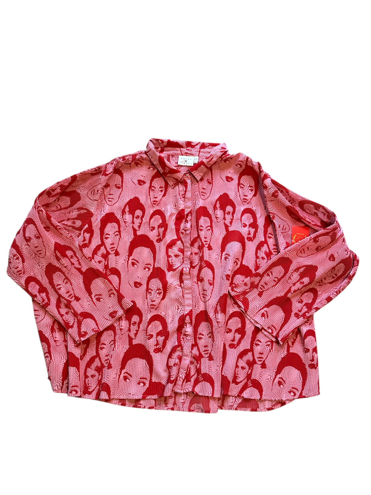 pink red Daisy Street faces long sleeve top, 3xl