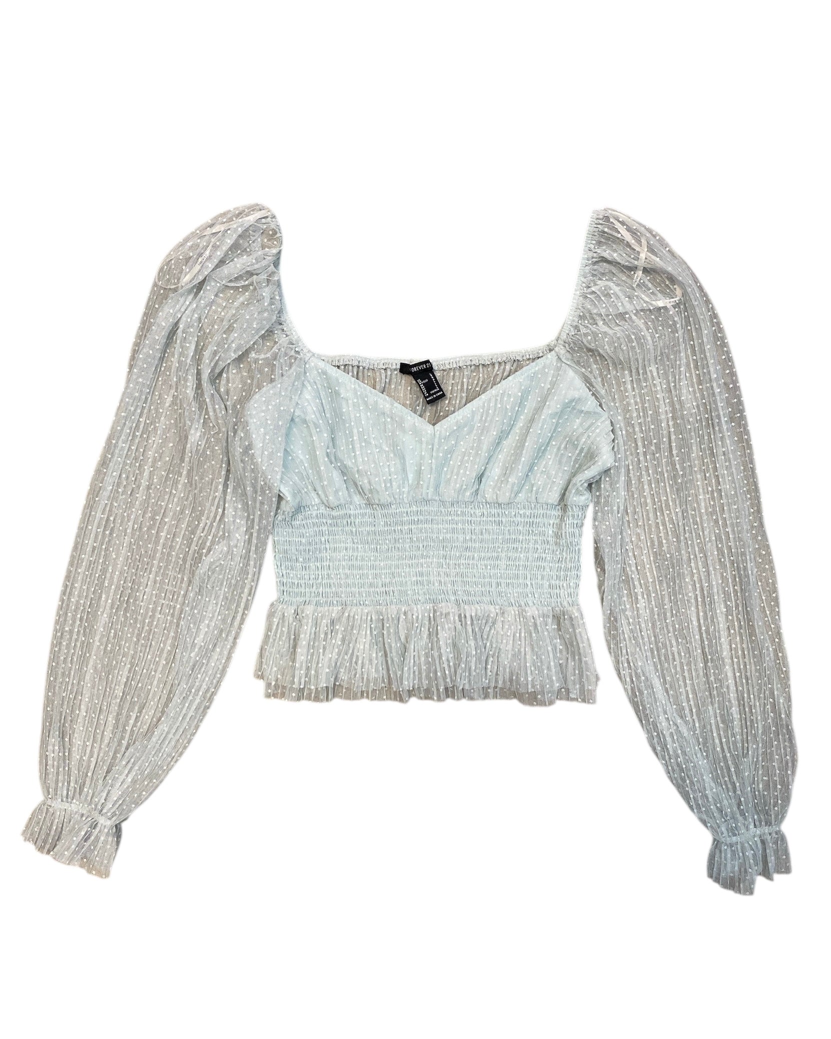 light mint forever21 tulle babydoll ls, L