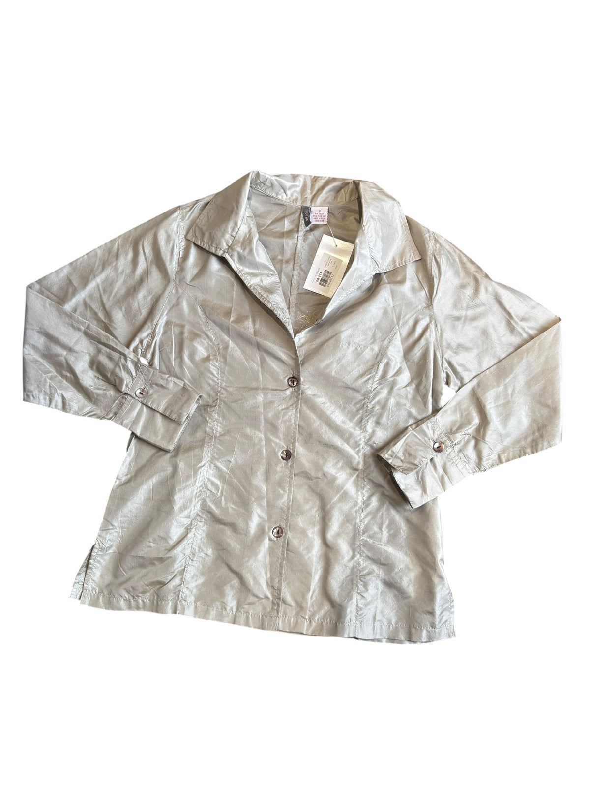grey anu cool silk sheer button up, s