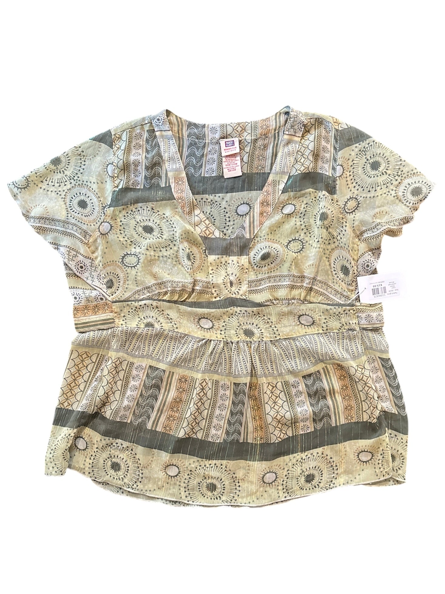 Green Faded glory Sheer patterned blouse, 18/20
