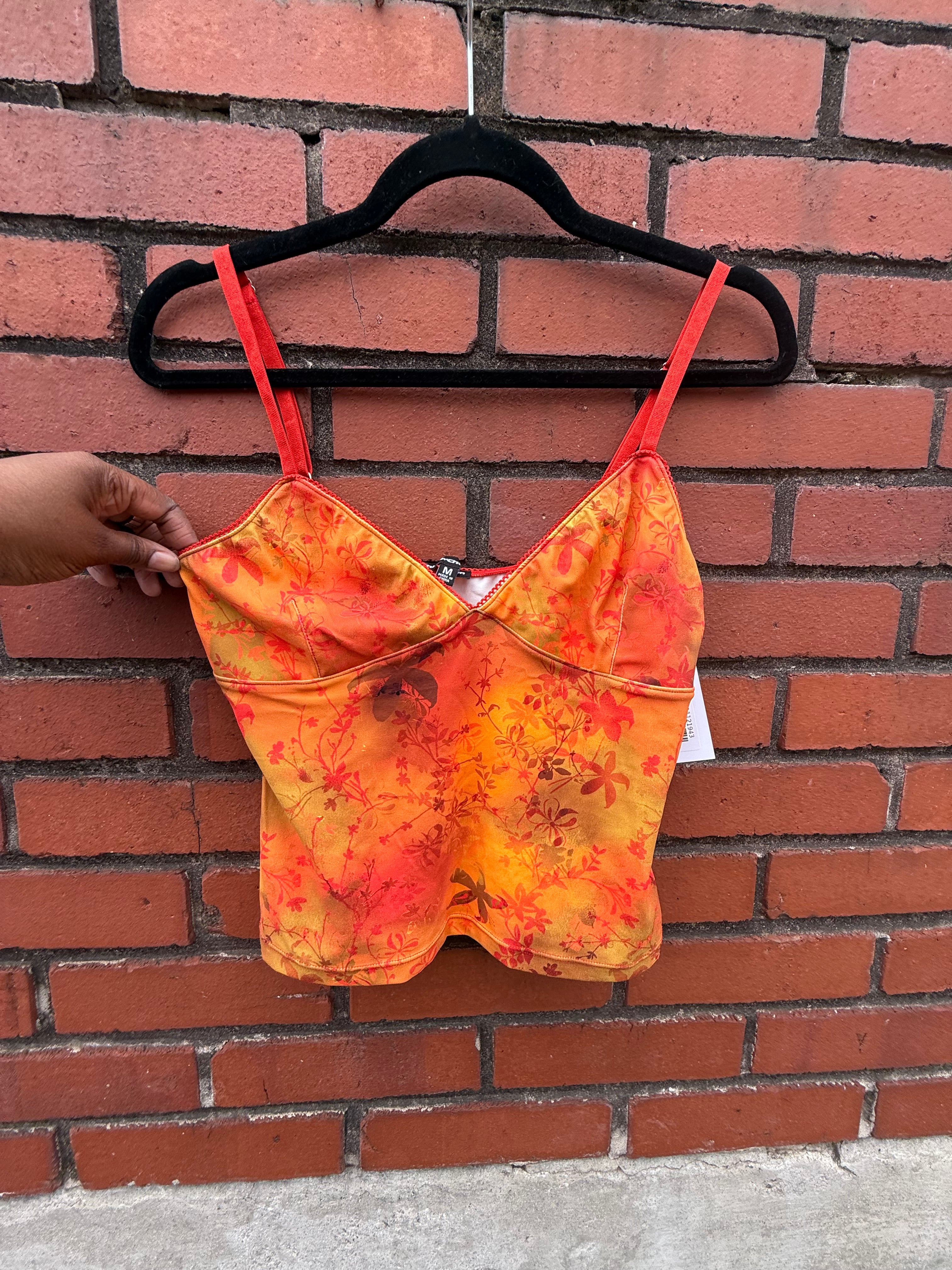 orange third charm Flower y2k cami, m