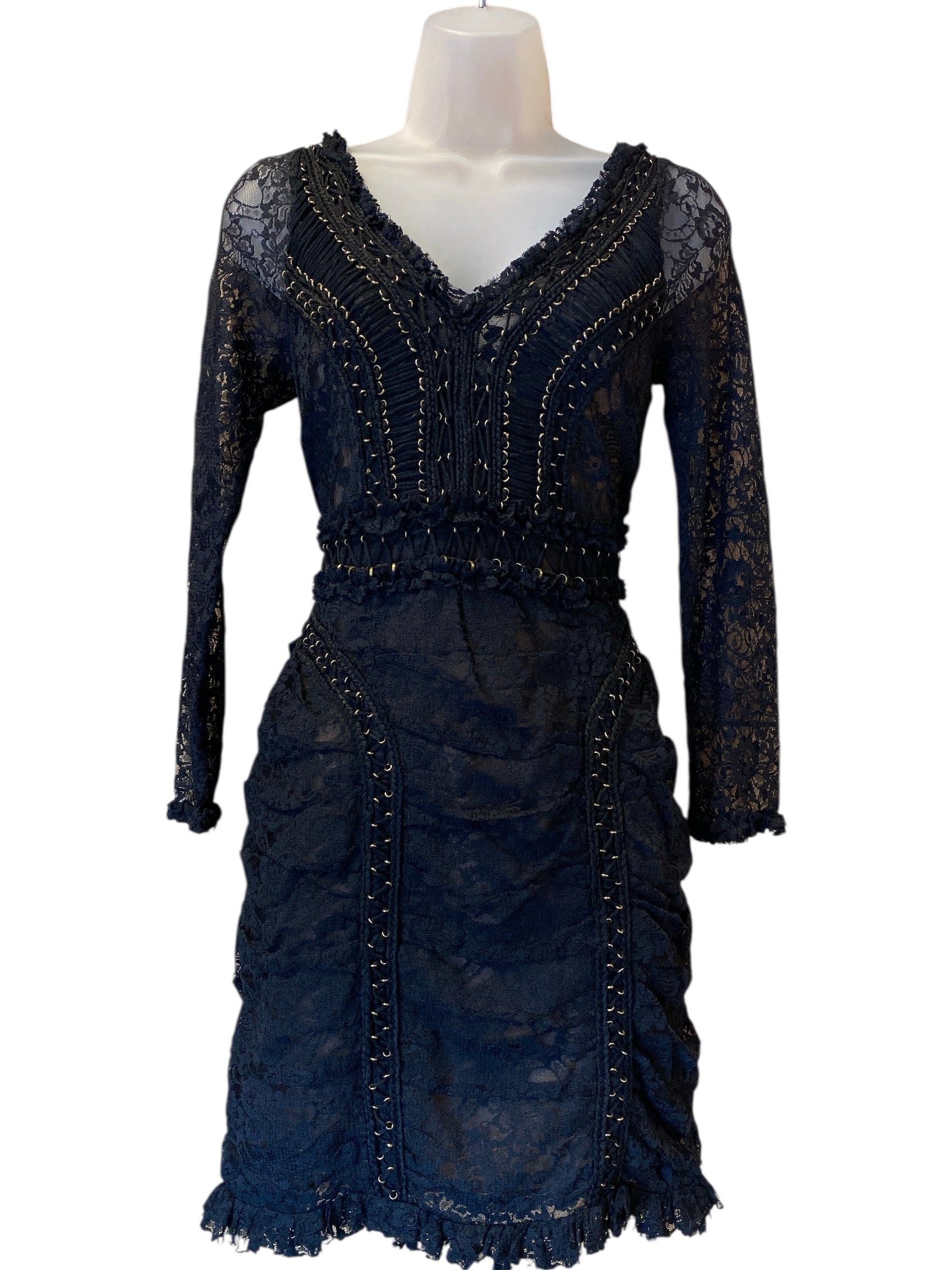 black french connection lacey grommet ls dress, 6