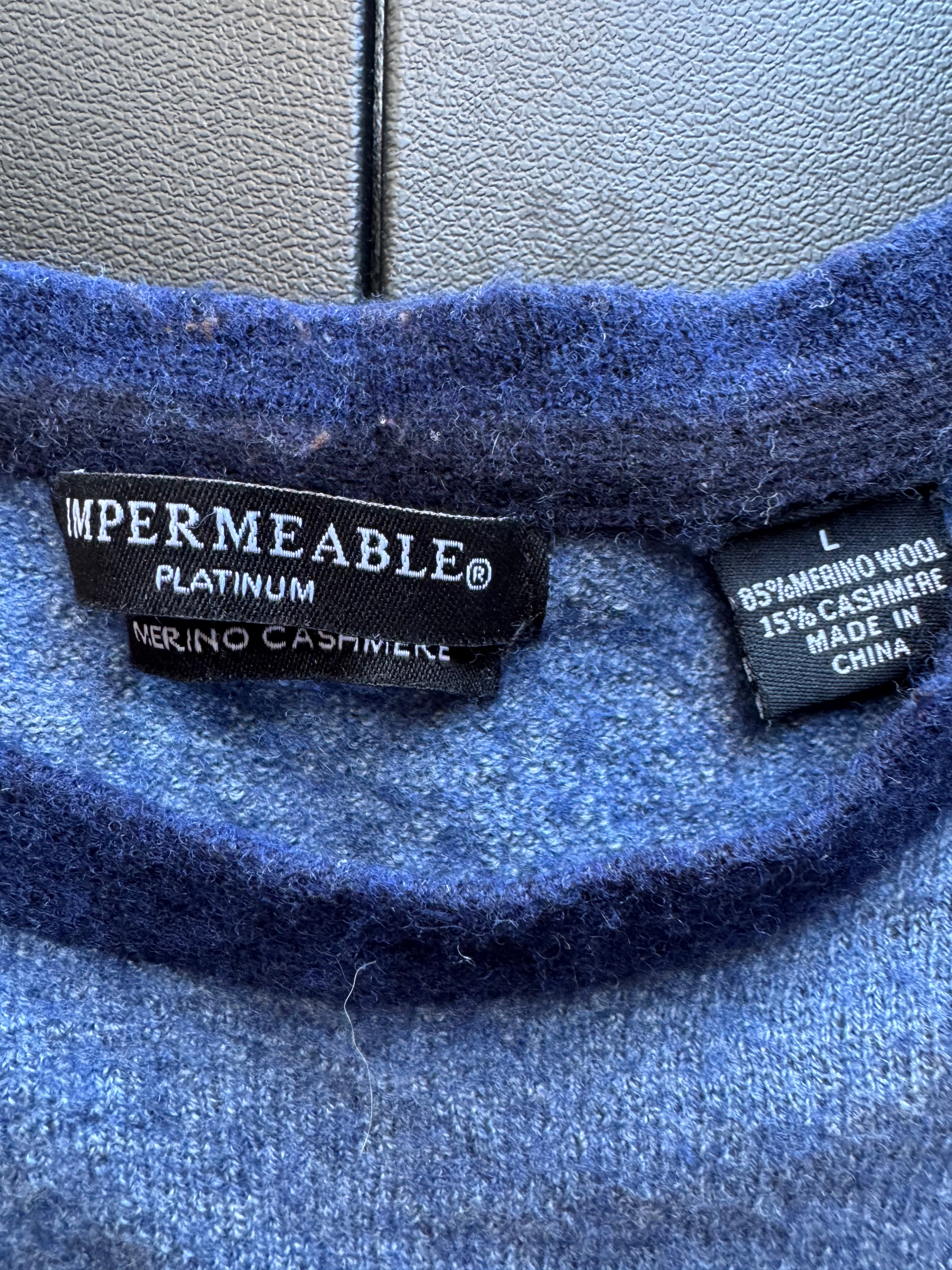 blue impermeable merino wool & cashmere striped cashmere sweater, L