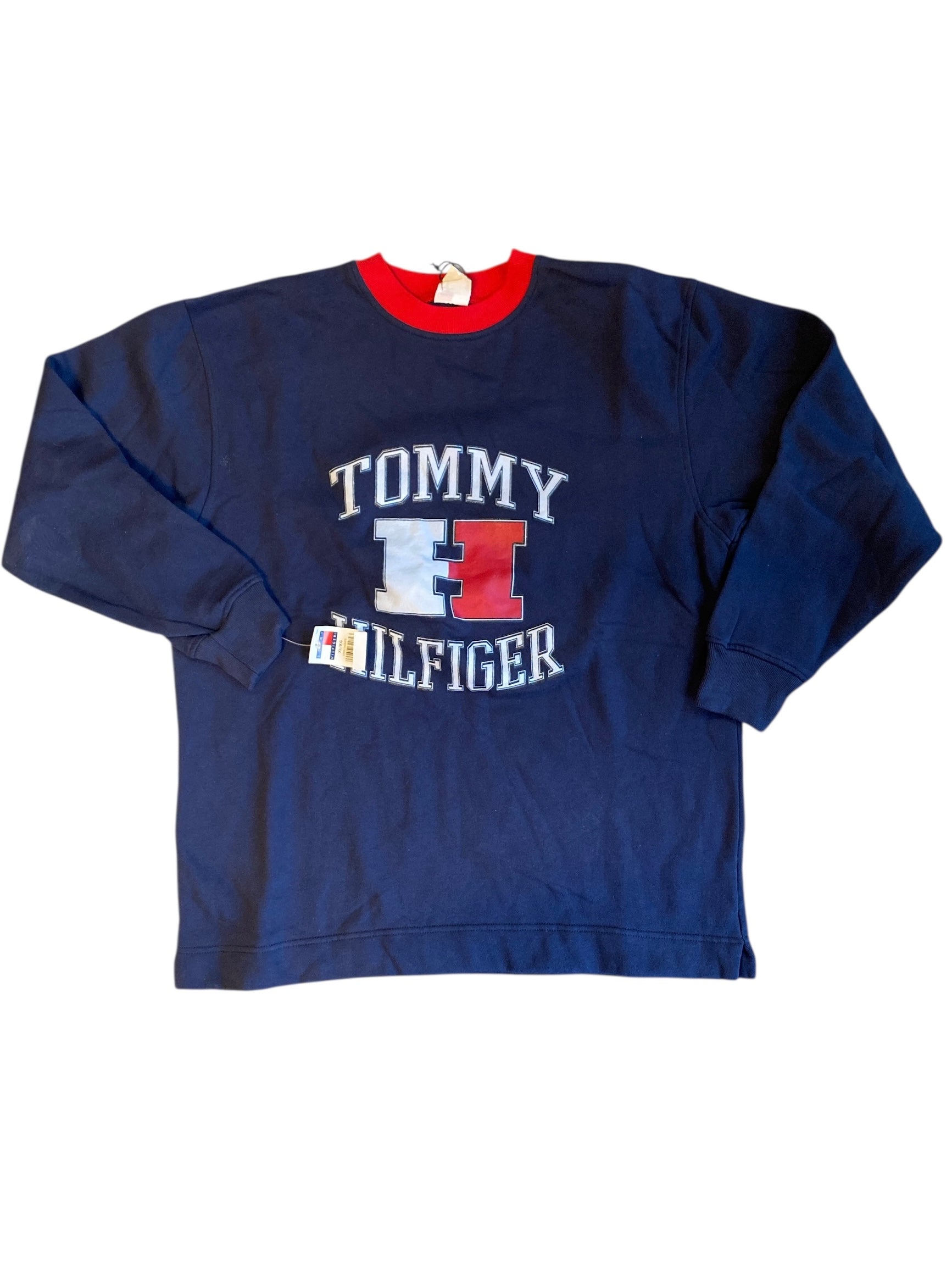 navy red tommy hilfiger DEADSTOCK branded crew, xl