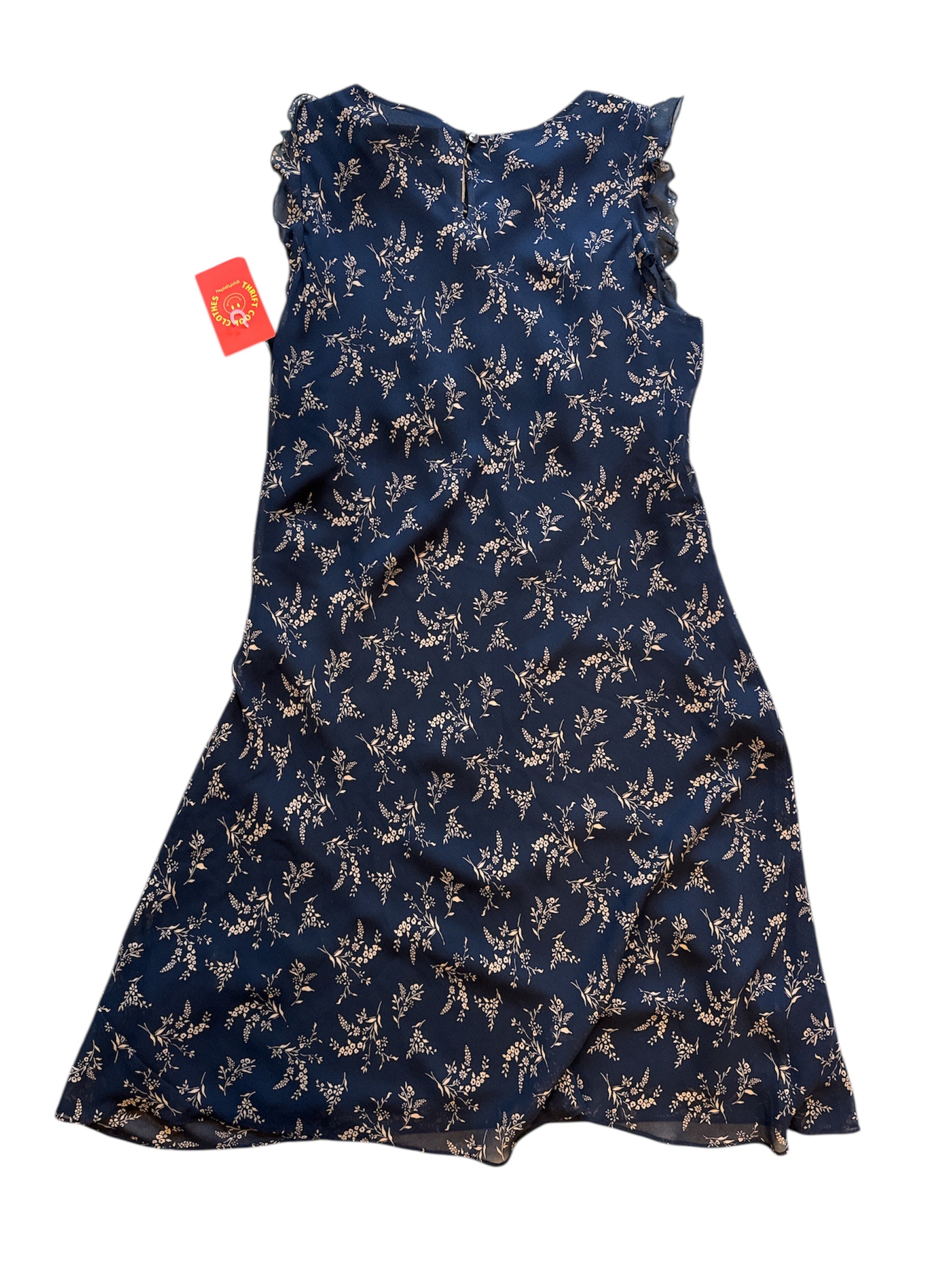 navy brown annex floral ruffle dress, 8 (fits like S)