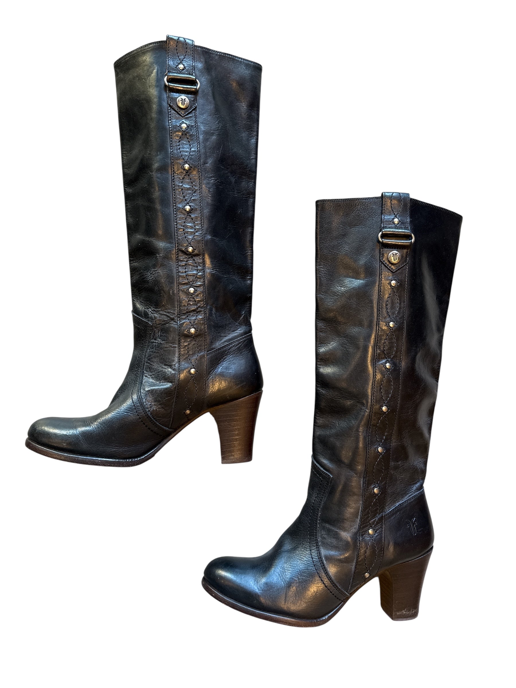 black frye leather studded boots, 6.5