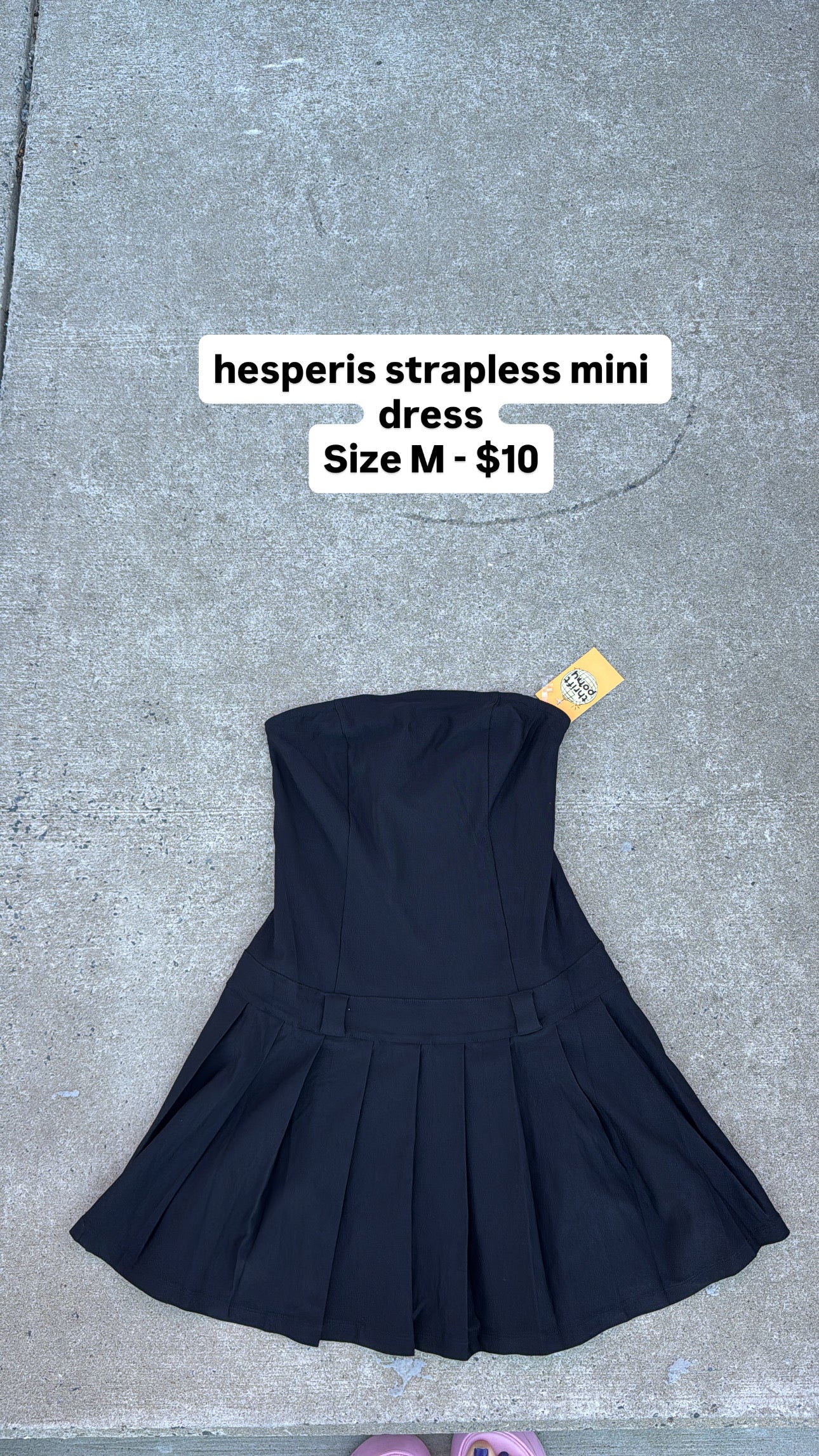 black hesperus strapless mini pleated dress, m