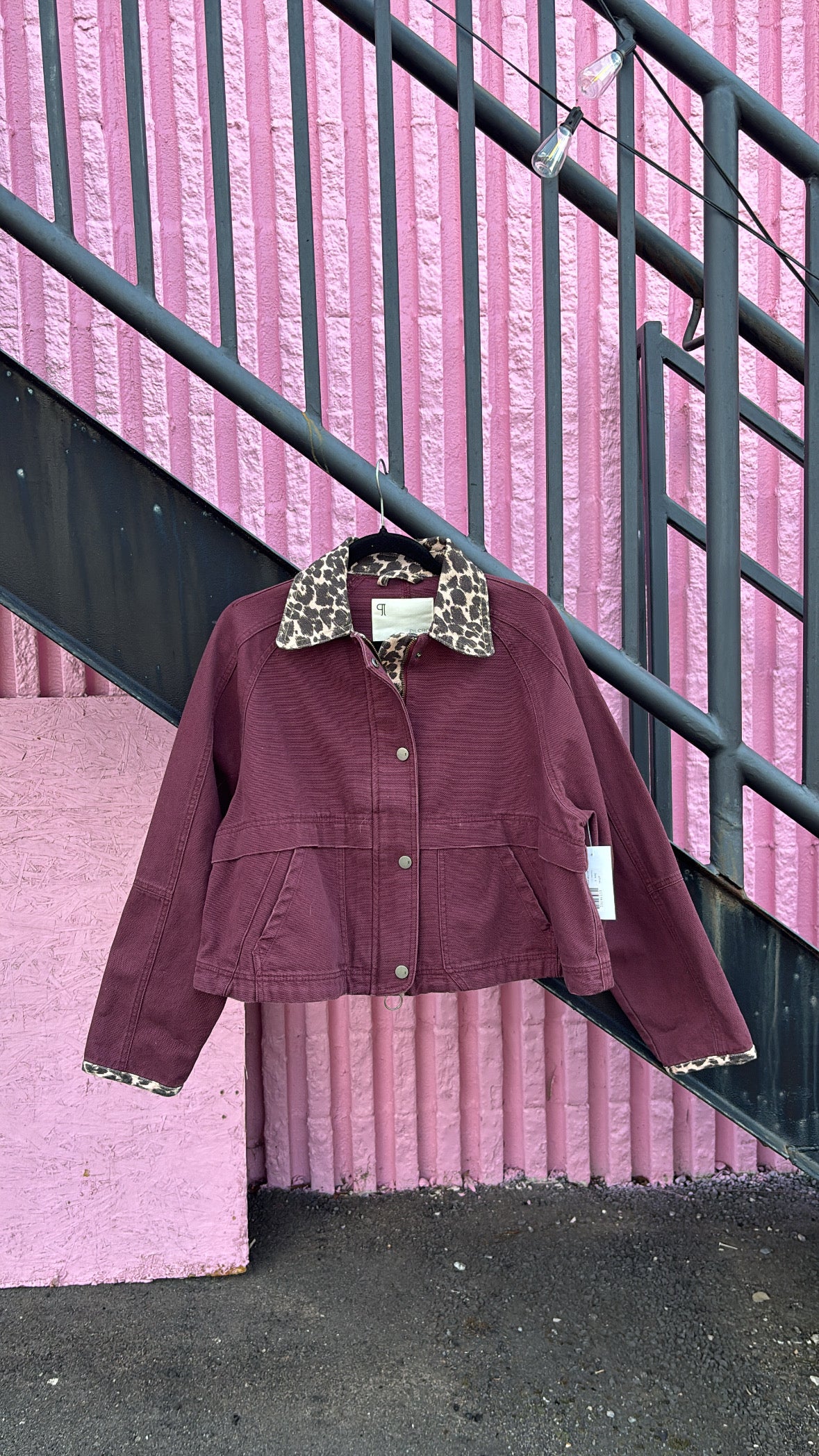 maroon cheetah pilcro animal print trim jacket, s