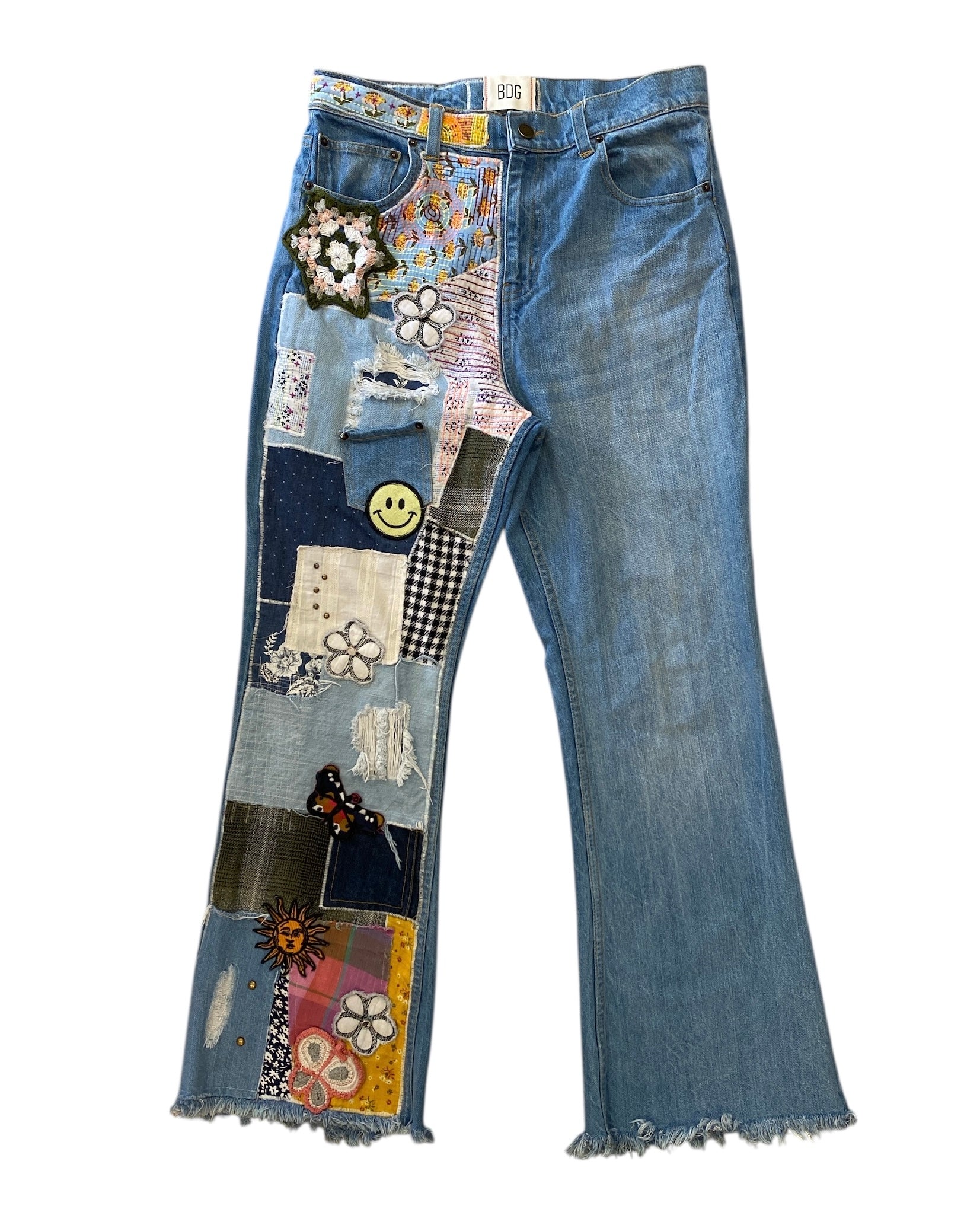 blue BDG patchwork smiley jeans, 31