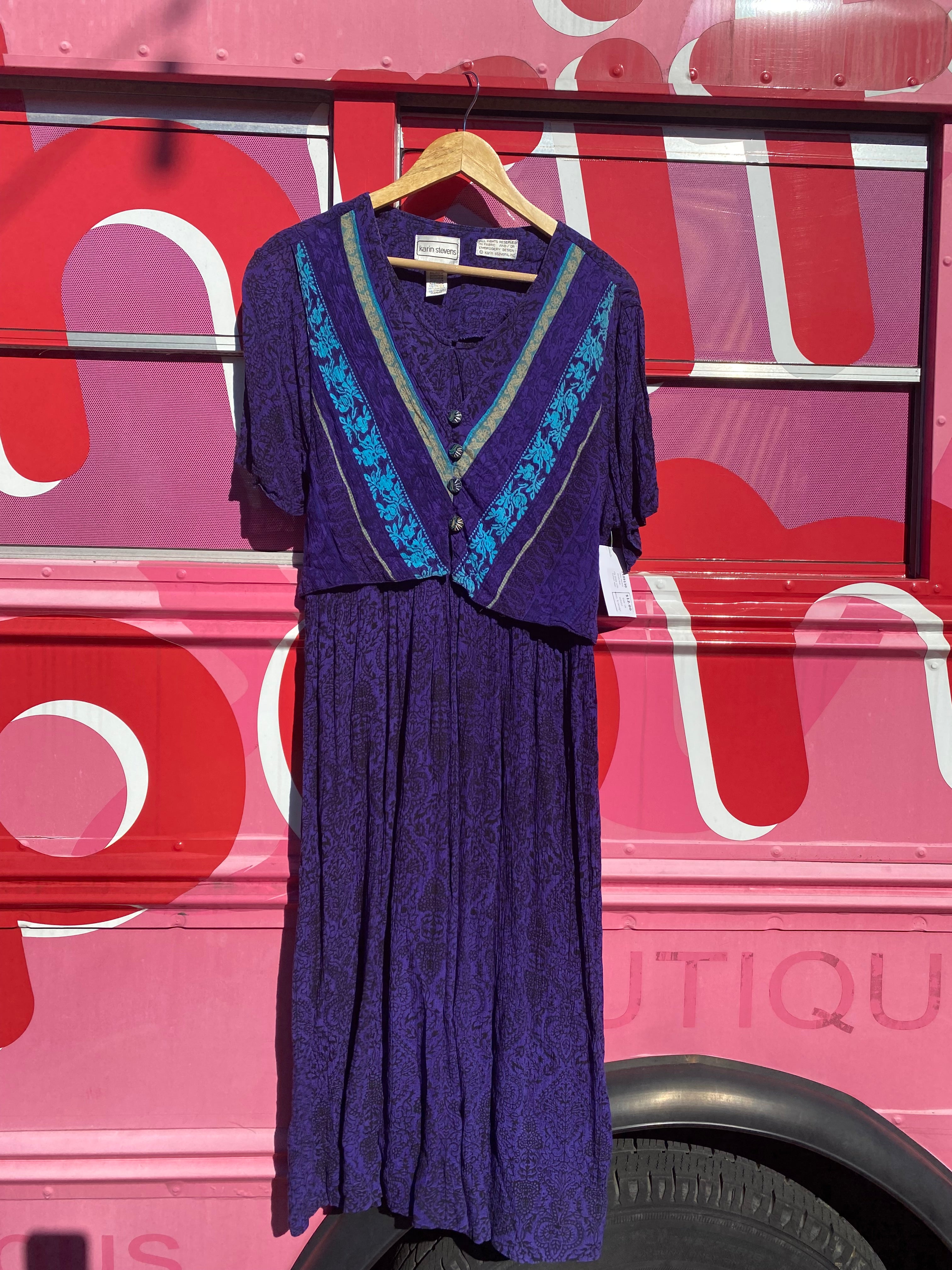 purple blue karin stevens vtg dress with button vest, 16
