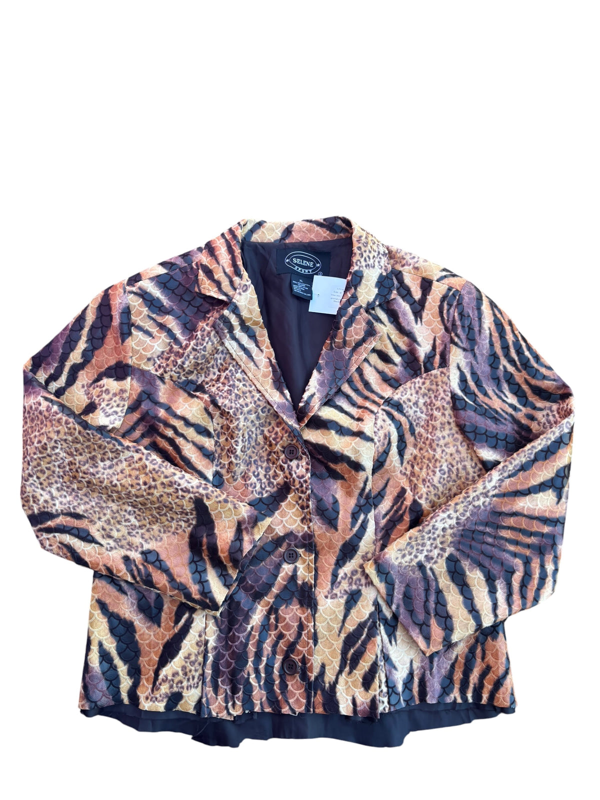 brown black selene animal print blazer, xl