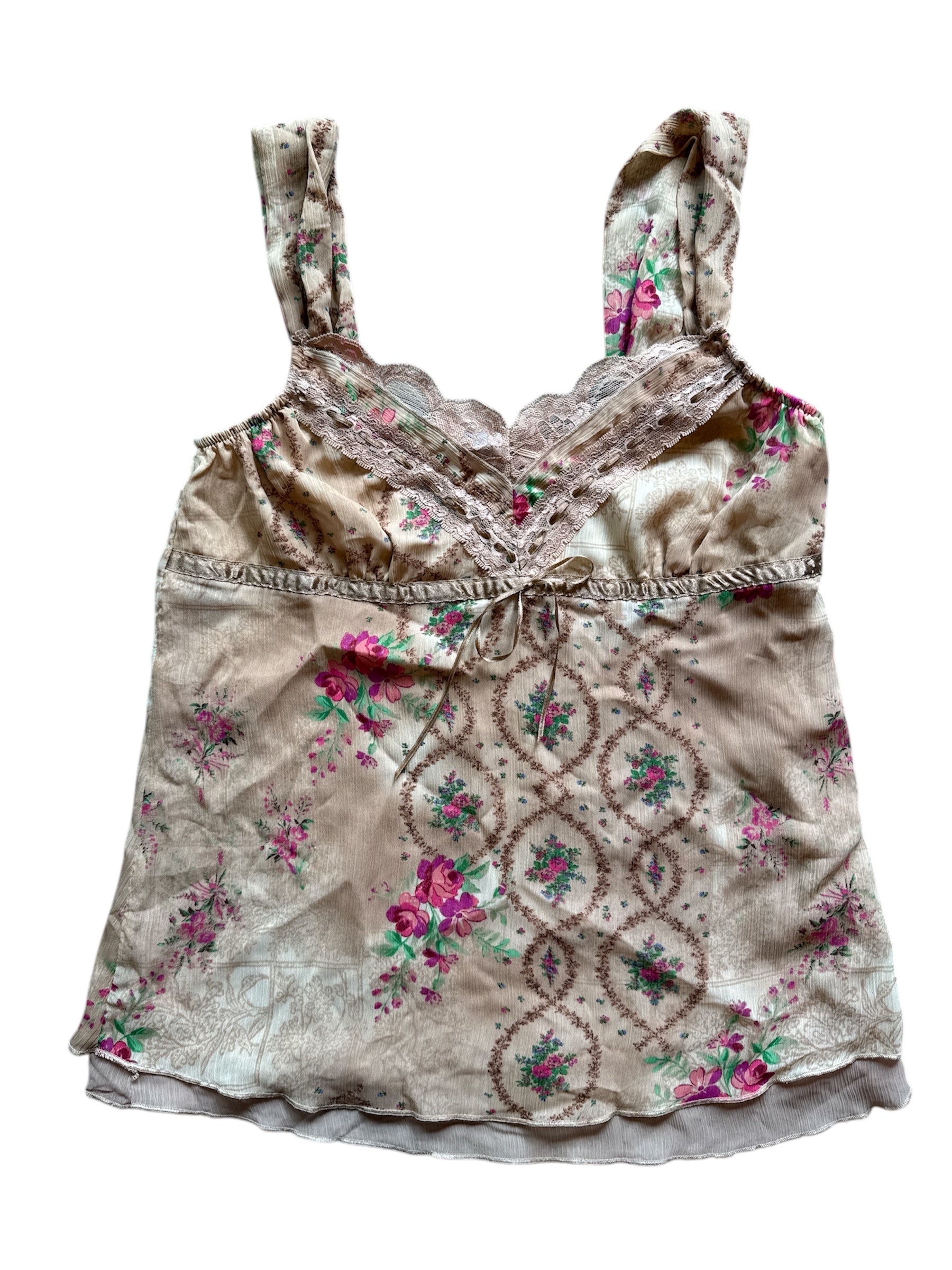 tan pink apt 9 floral lace cami, m