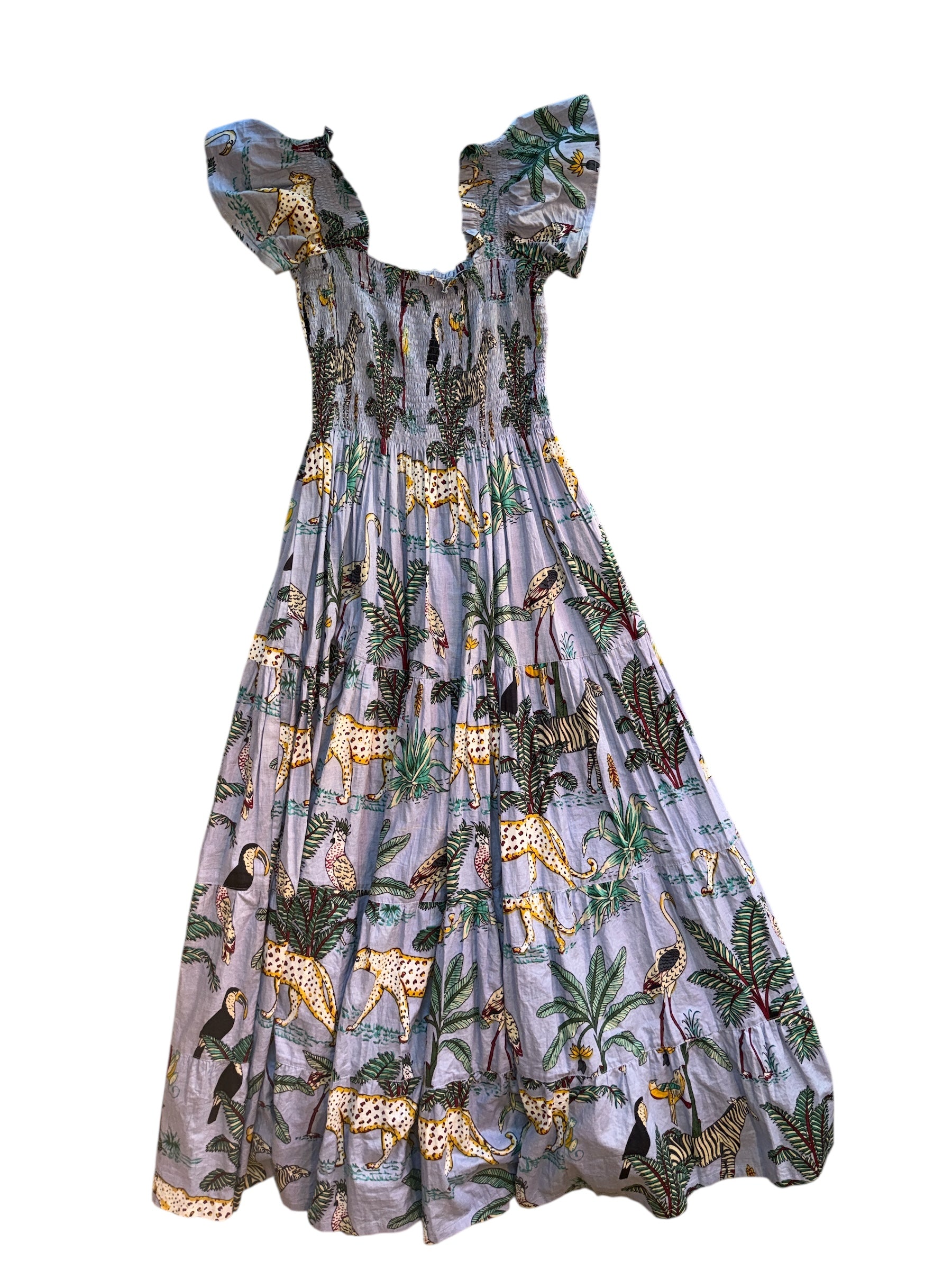 blue lilbelle jungle animal smock dress, os