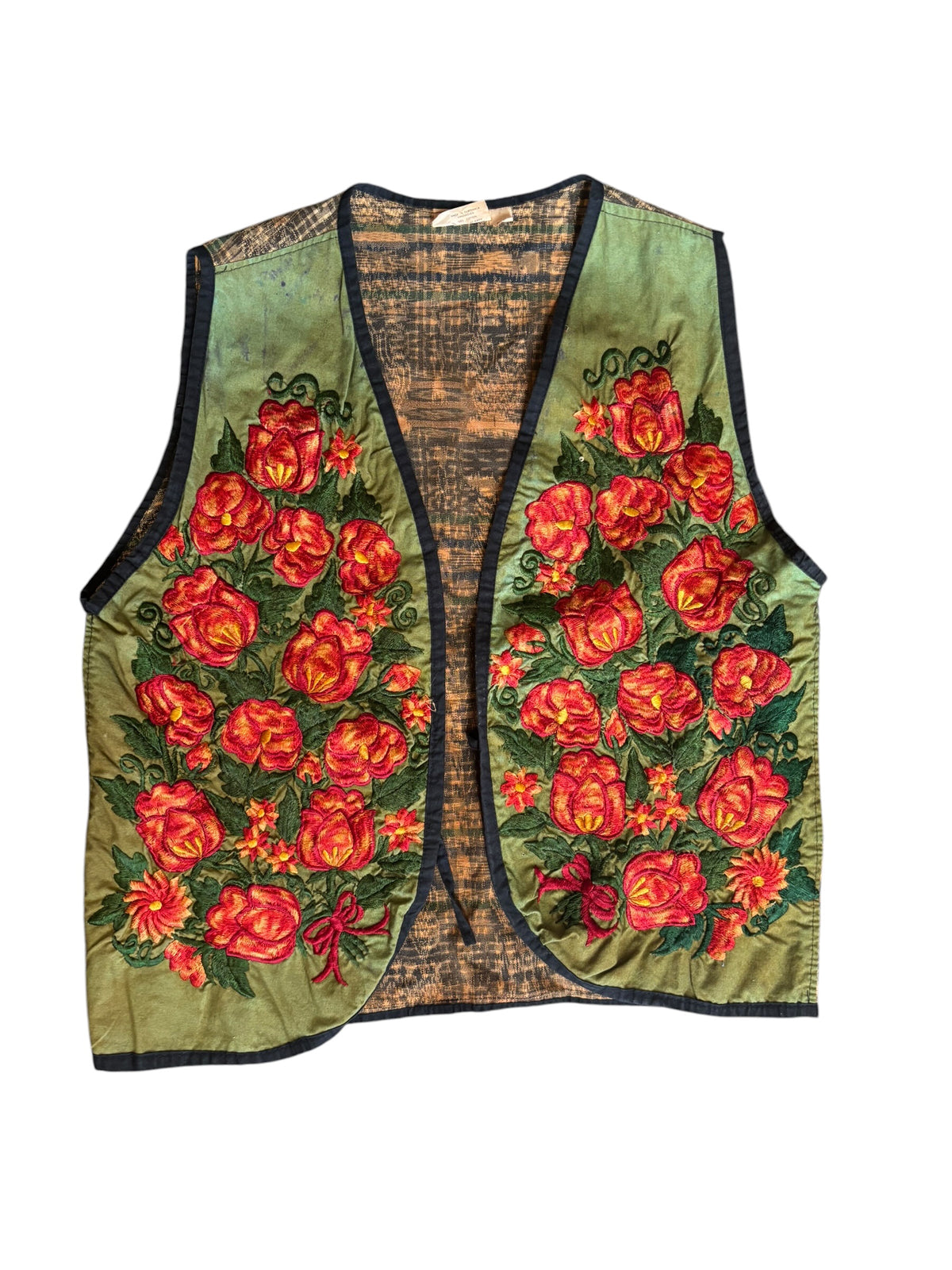 green james halbert vtg floral embroider vest, m/l