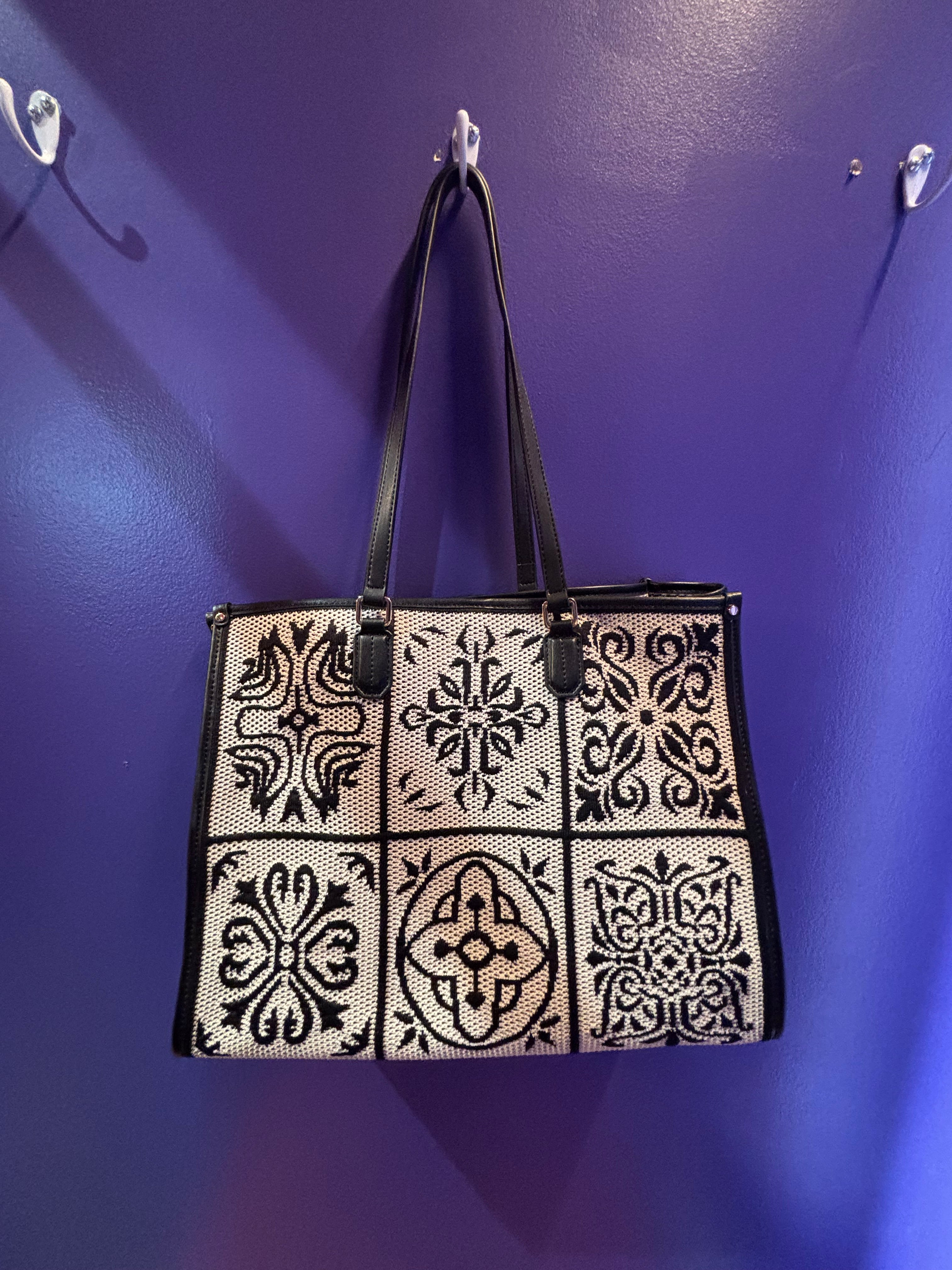 white black viola castellani patchwork tote handbag