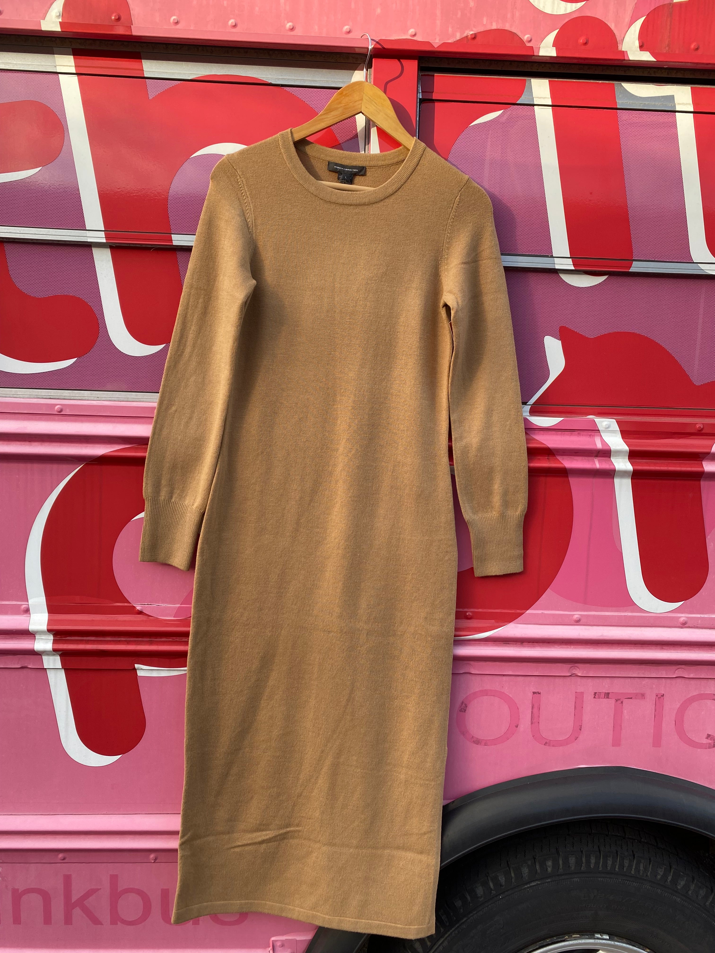 tan french connection sweater ls dress, L