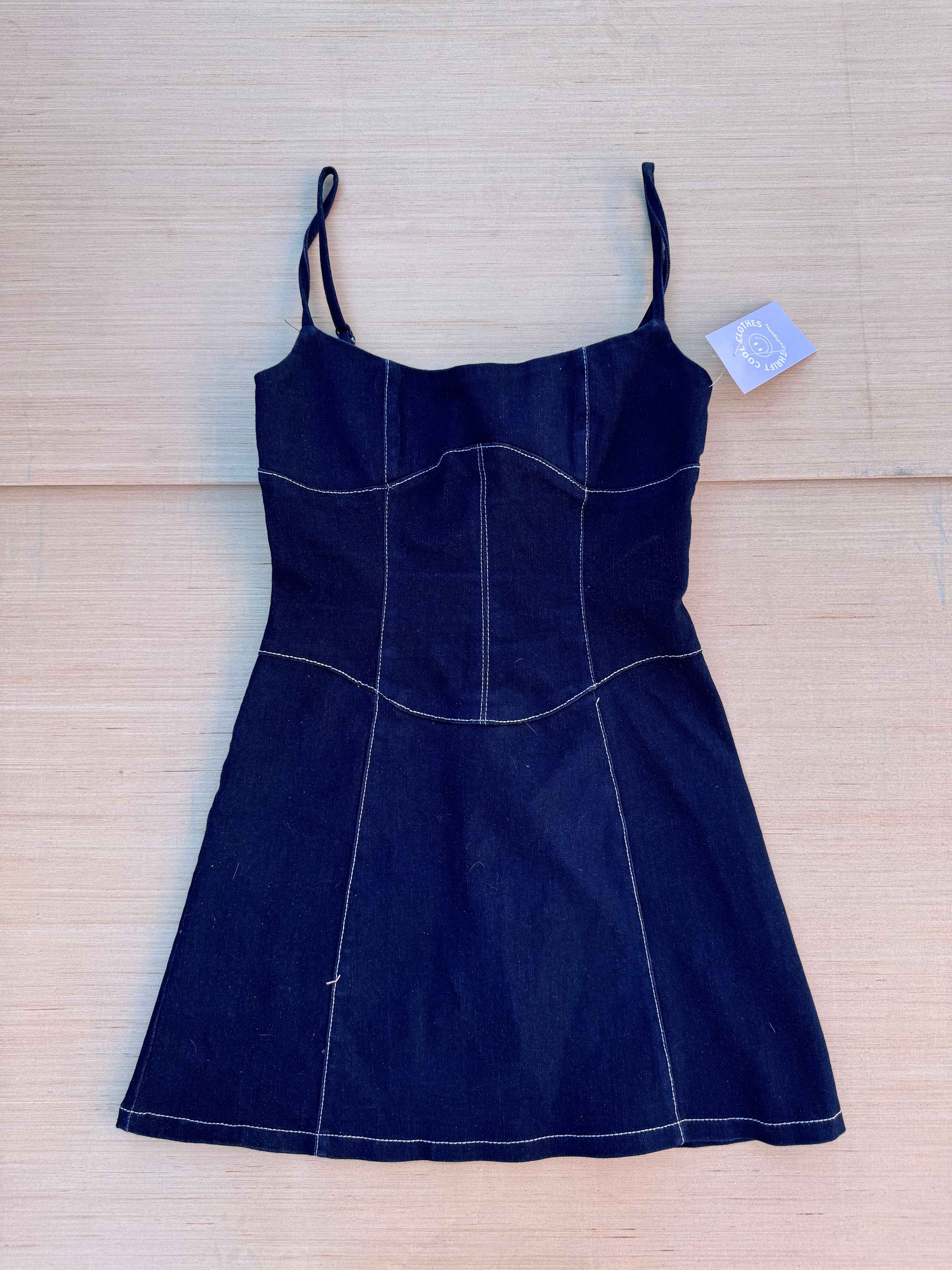 blue runaway denim dress, xs
